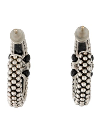 Lagos Diamond Black Ceramic Caviar Hoop Earrings