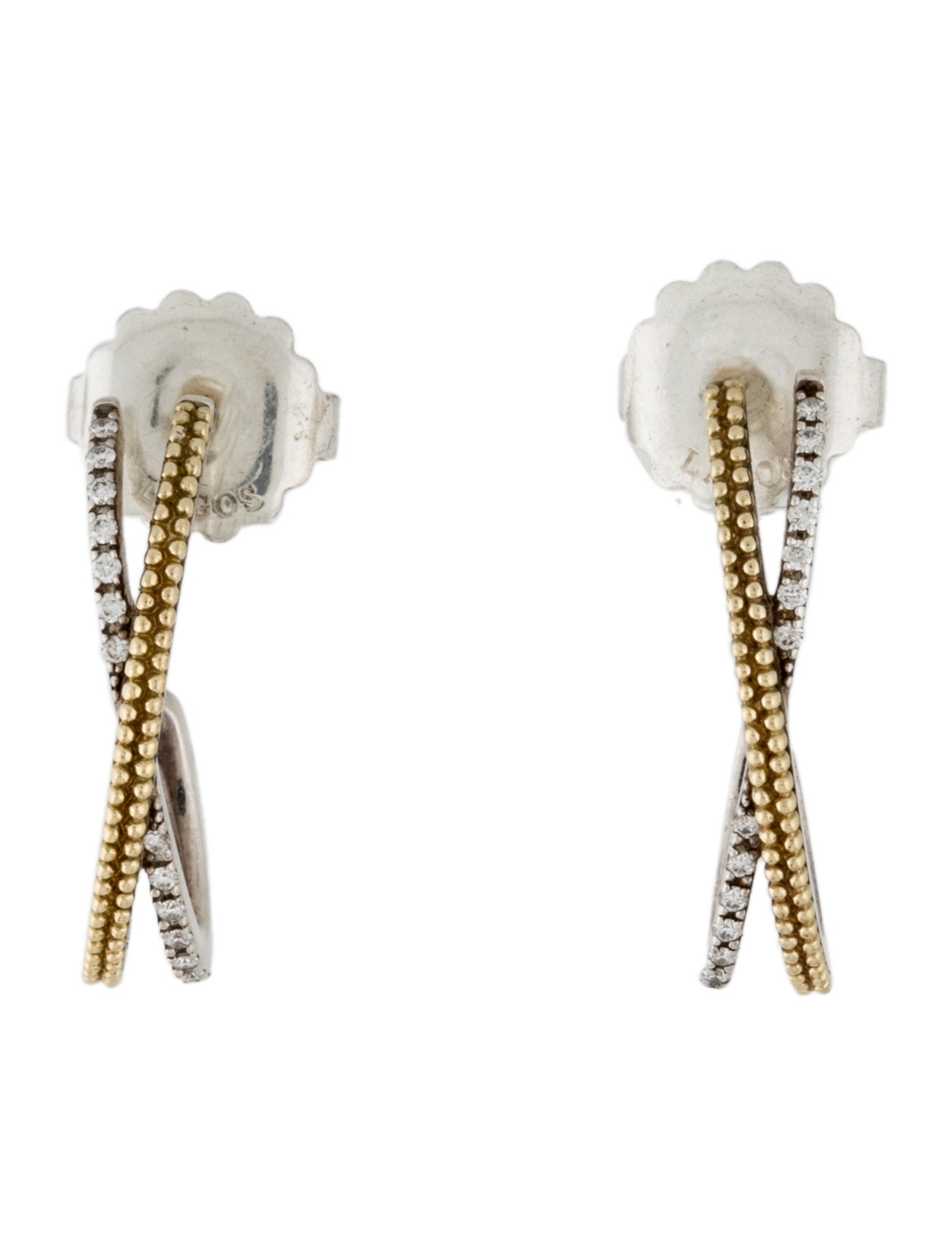 Lagos Two-Toned Diamond Thin Caviar X Hoop Earrings