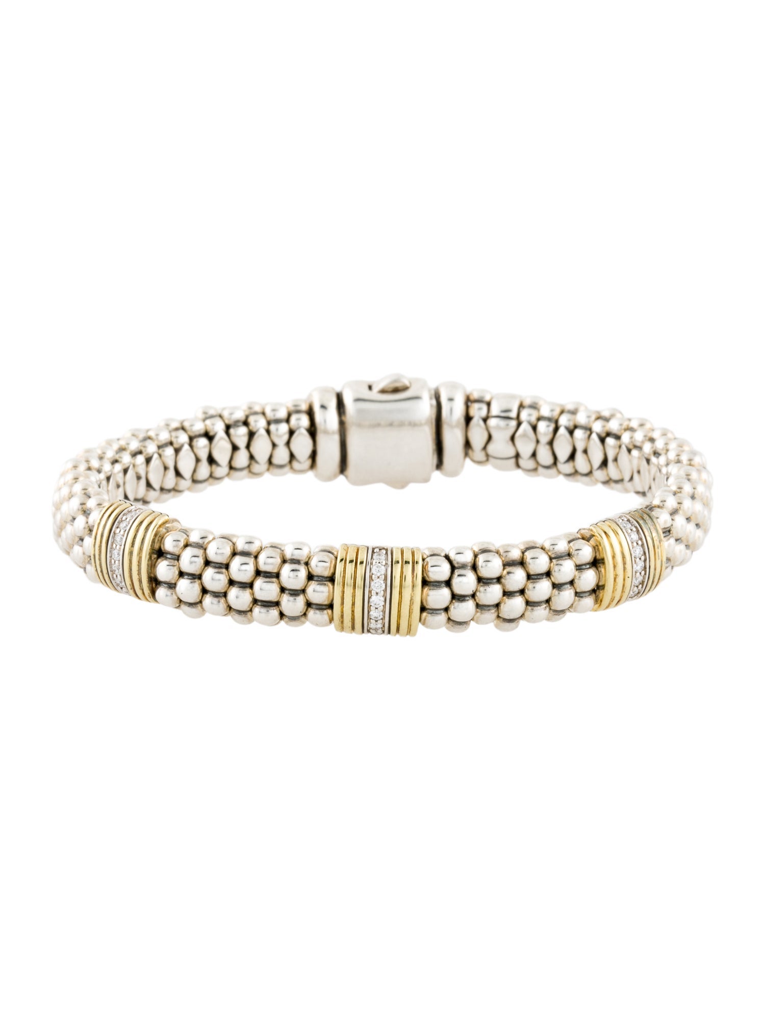 Lagos Diamond Three Station Caviar Bracelet