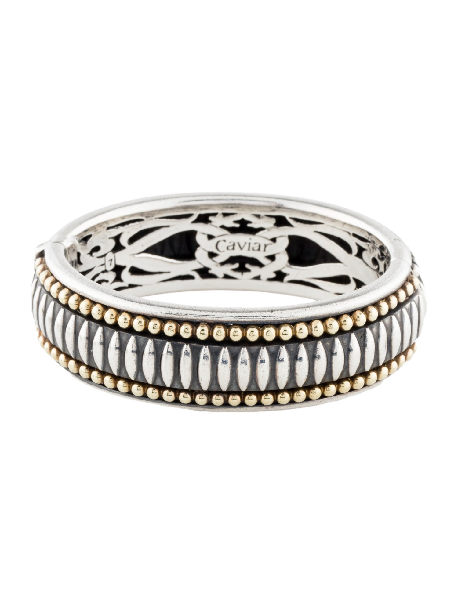 Lagos Two-Tone Caviar Hinged Bangle