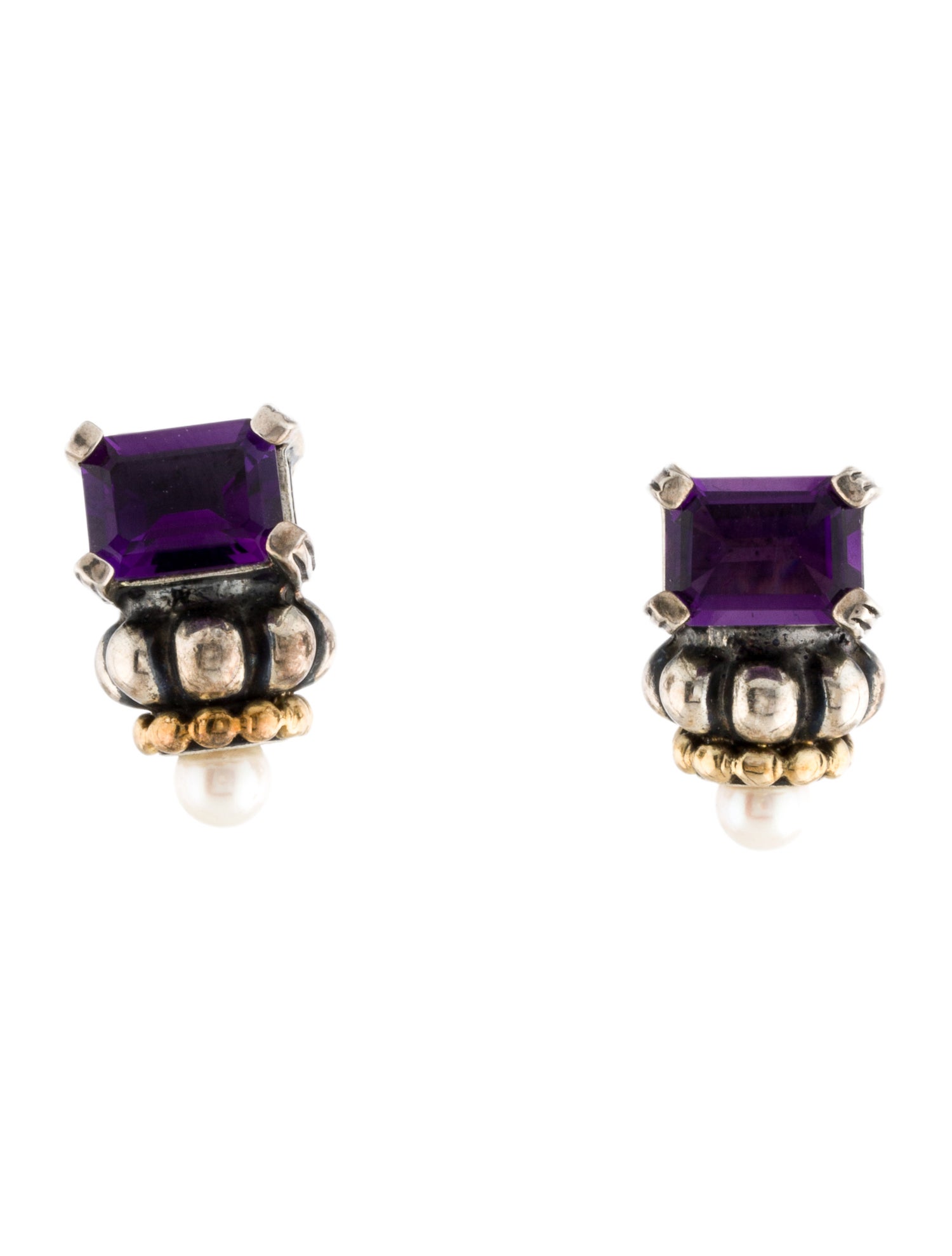 Lagos Two-Tone Pearl & Amethyst Earclip Earrings