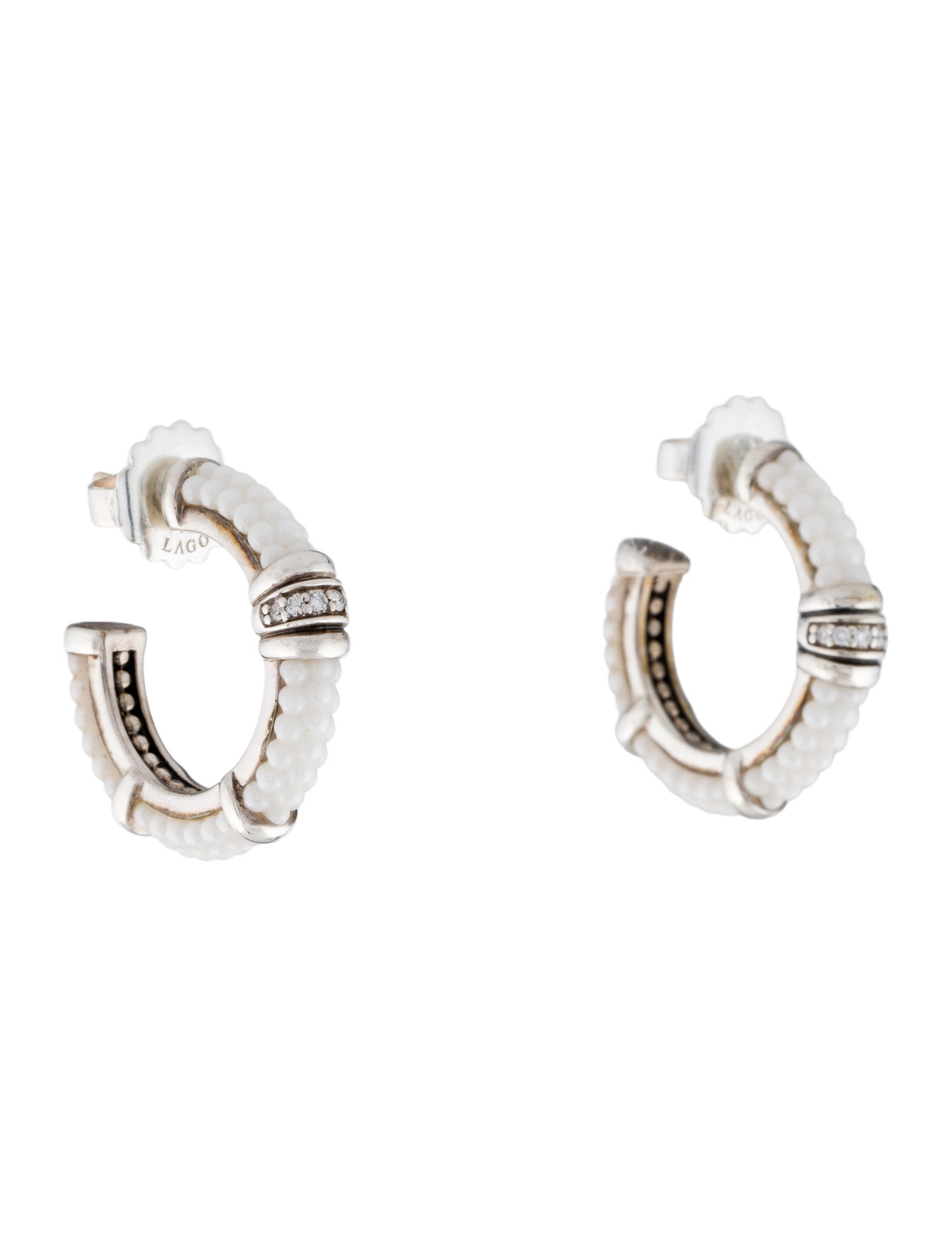 Lagos Ceramic & Diamond Hoop Earrings