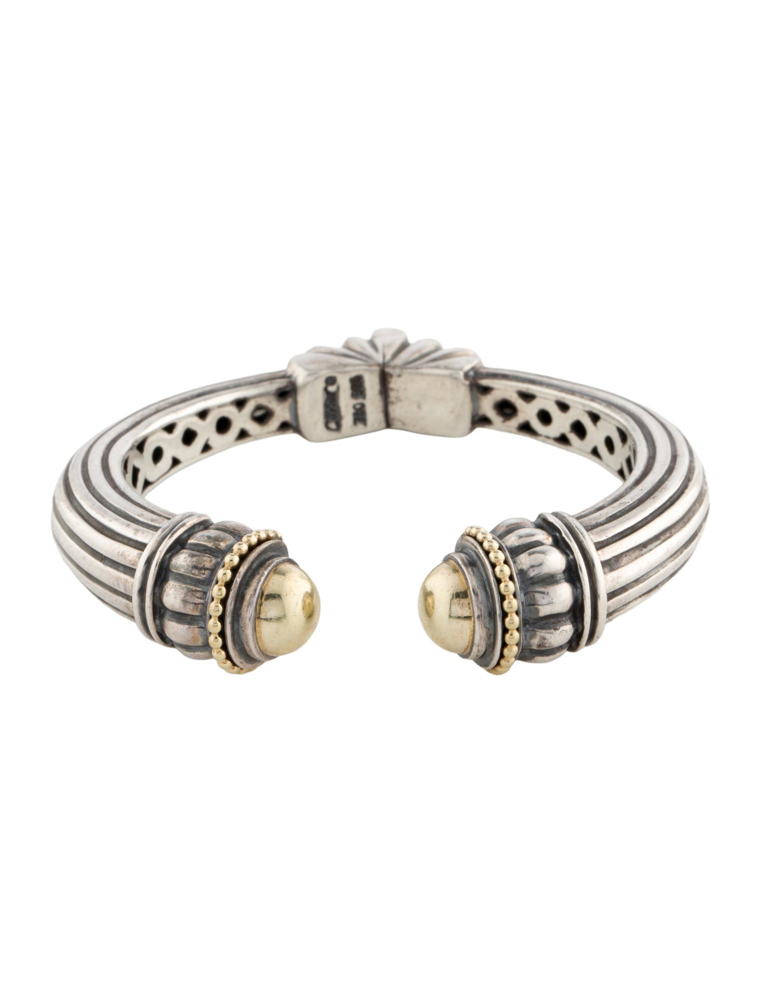 Lagos Two-Tone Caviar Hinged Cuff Bracelet