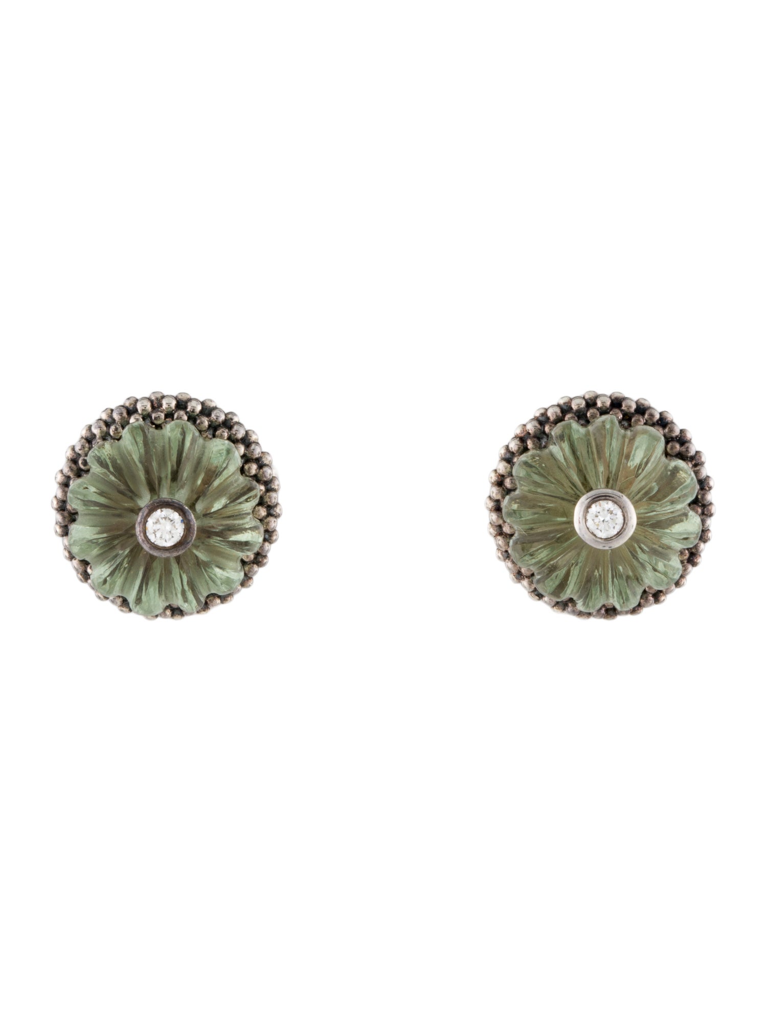 Lagos Prasiolite & Diamond Melon Bead Stud Earrings