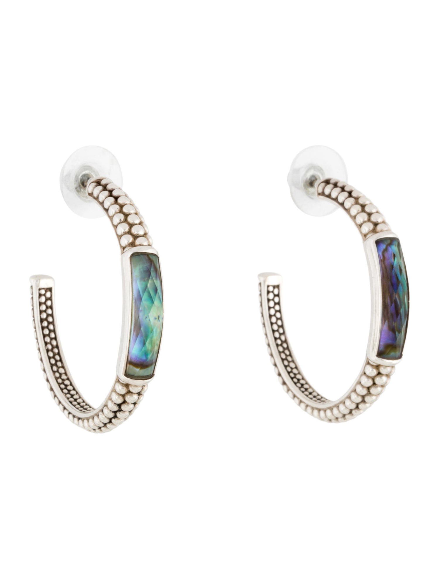 Lagos Quartz & Abalone Doublet Maya Caviar Hoop Earrings