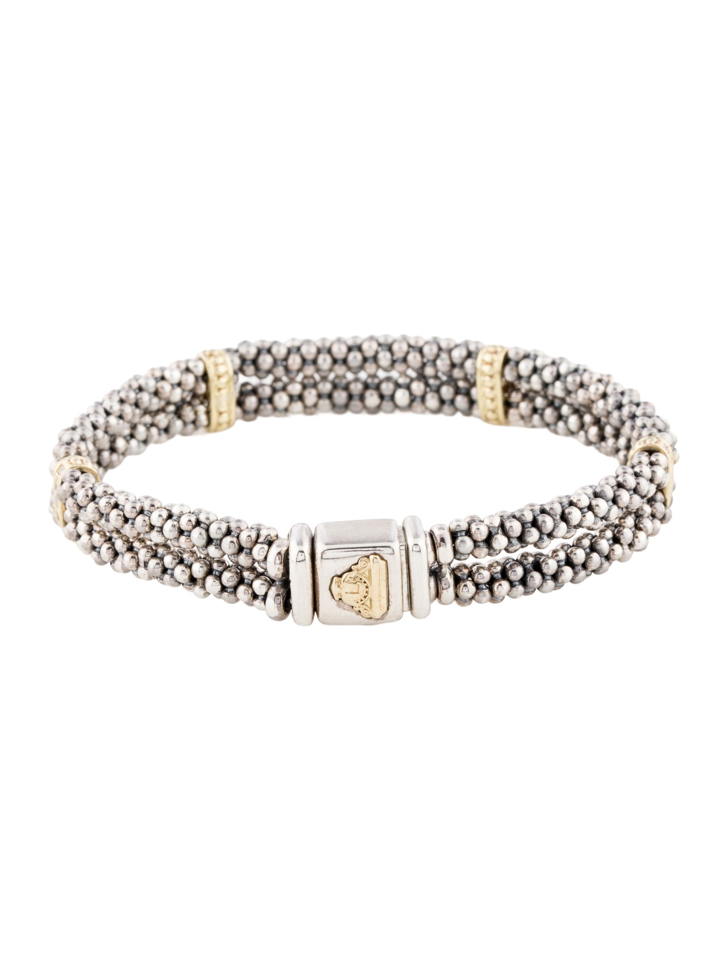 Lagos Two-Tone Diamond Caviar Link Bracelet