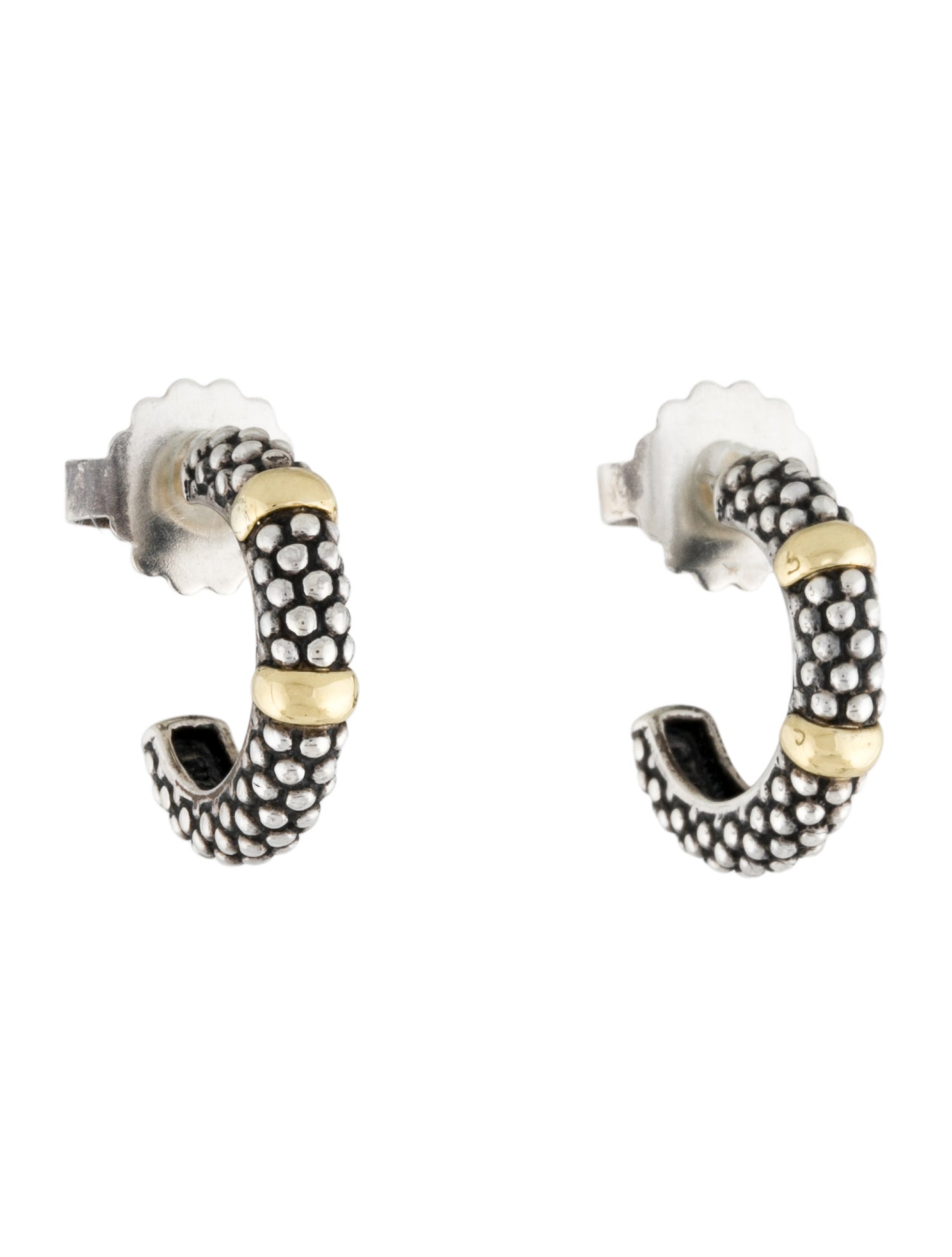 Lagos Two-Tone Caviar Huggie Hoop Earrings