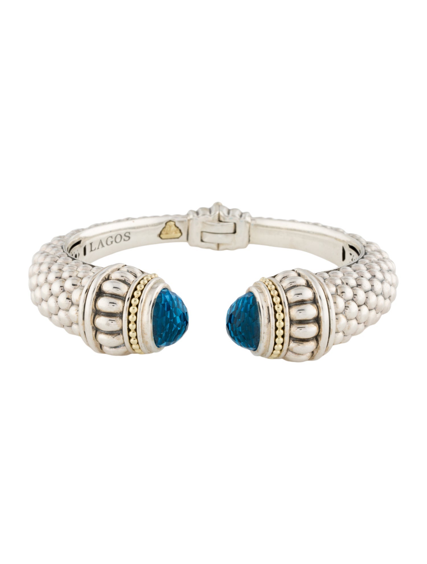 Lagos Two-Tone Topaz Caviar Hinged Cuff