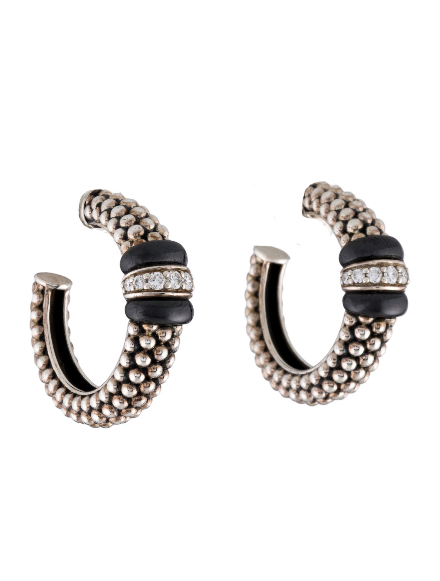 Lagos Diamond & Ceramic Caviar Hoop Earrings