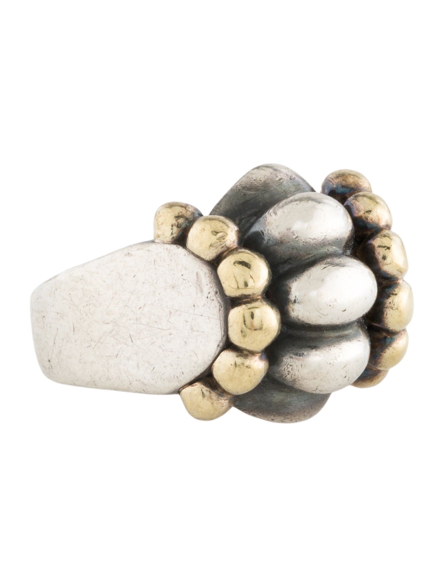 Lagos Two-Tone Fluted Caviar Cocktail Ring