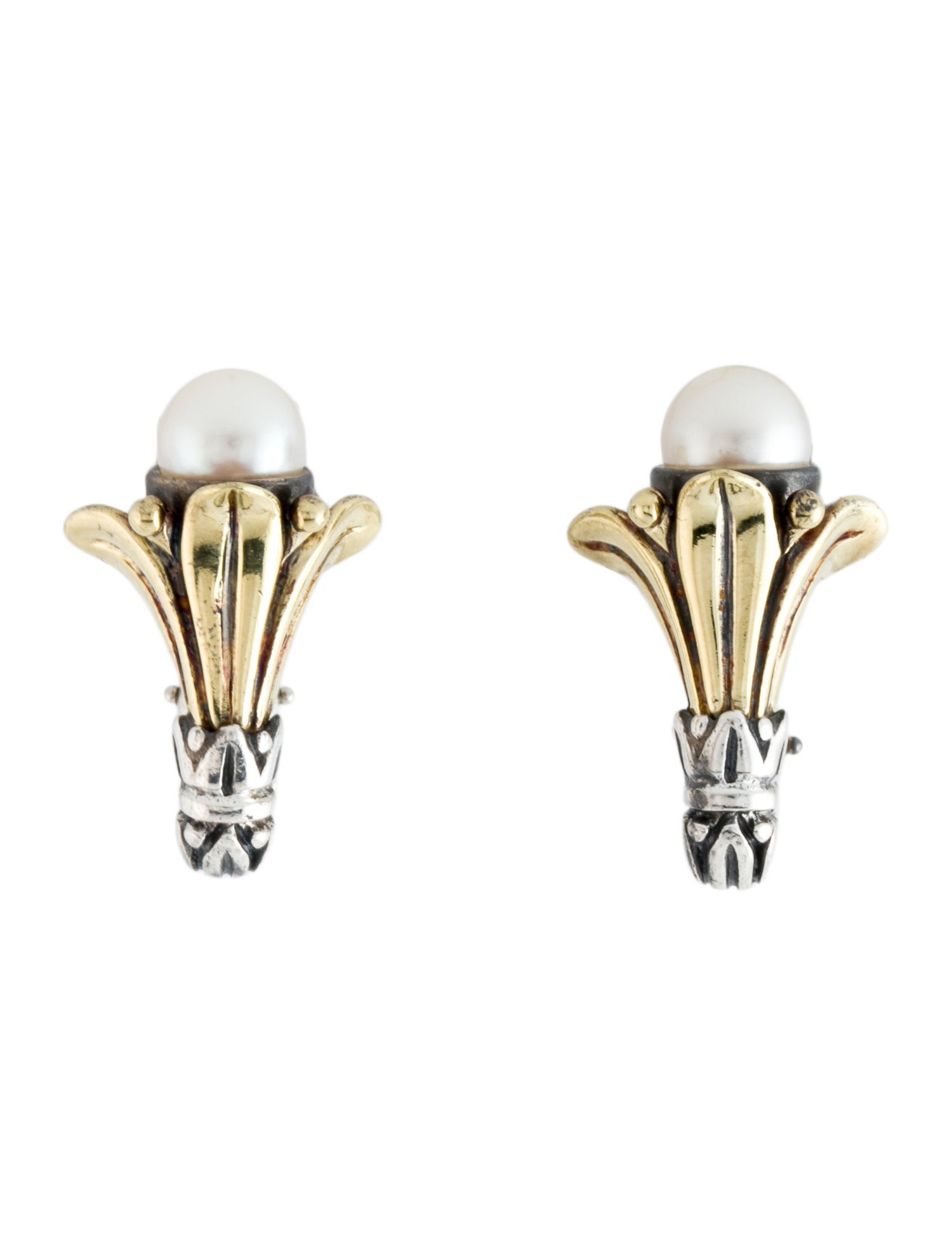 Lagos Two-Tone Pearl Flower Clip-On Earrings