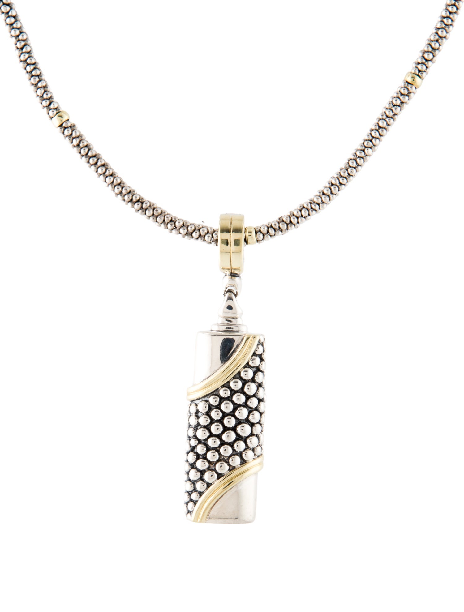 Lagos Two-Tone Caviar Tag Pendant Necklace