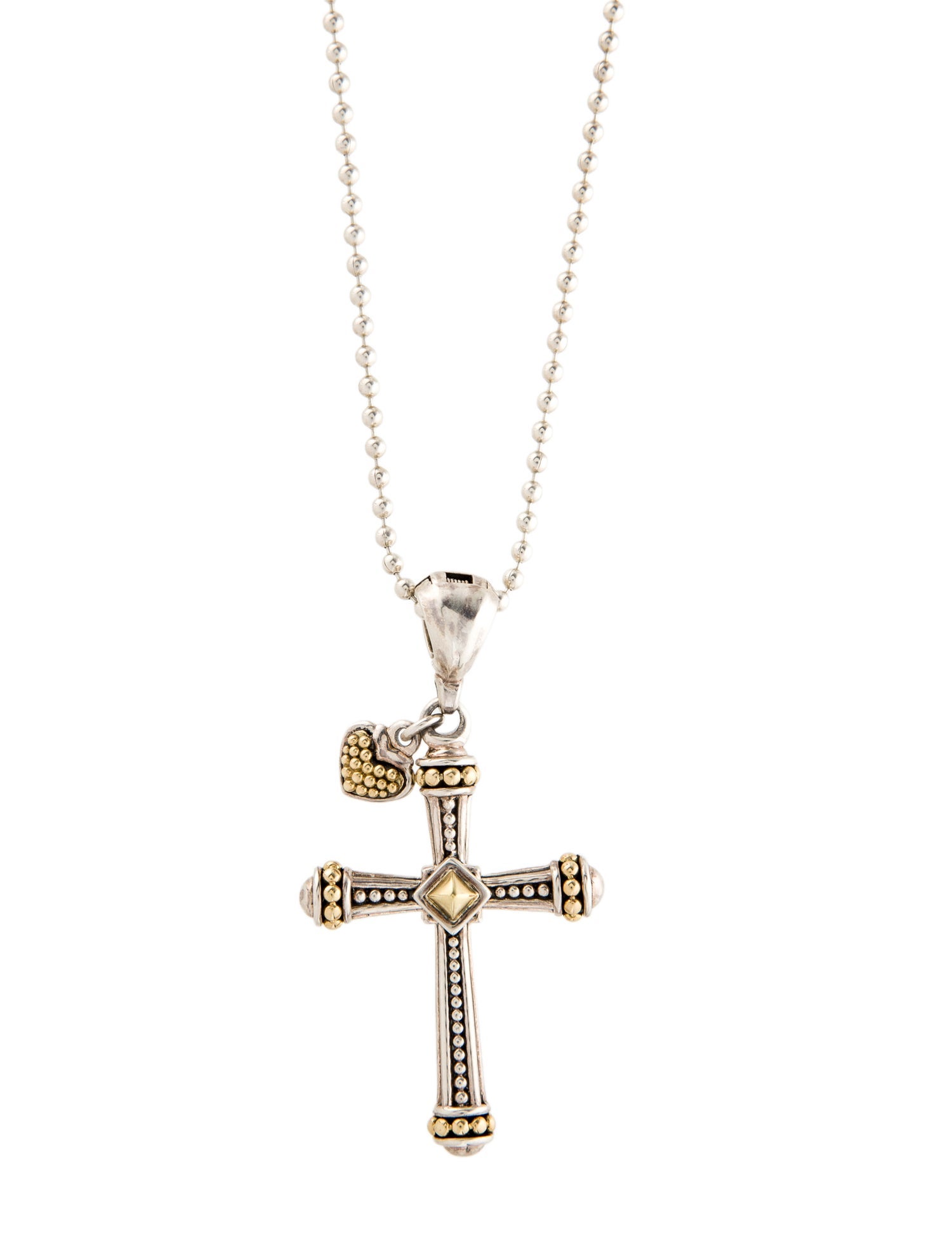 Lagos Two-Tone Caviar Cross Pendant Necklace