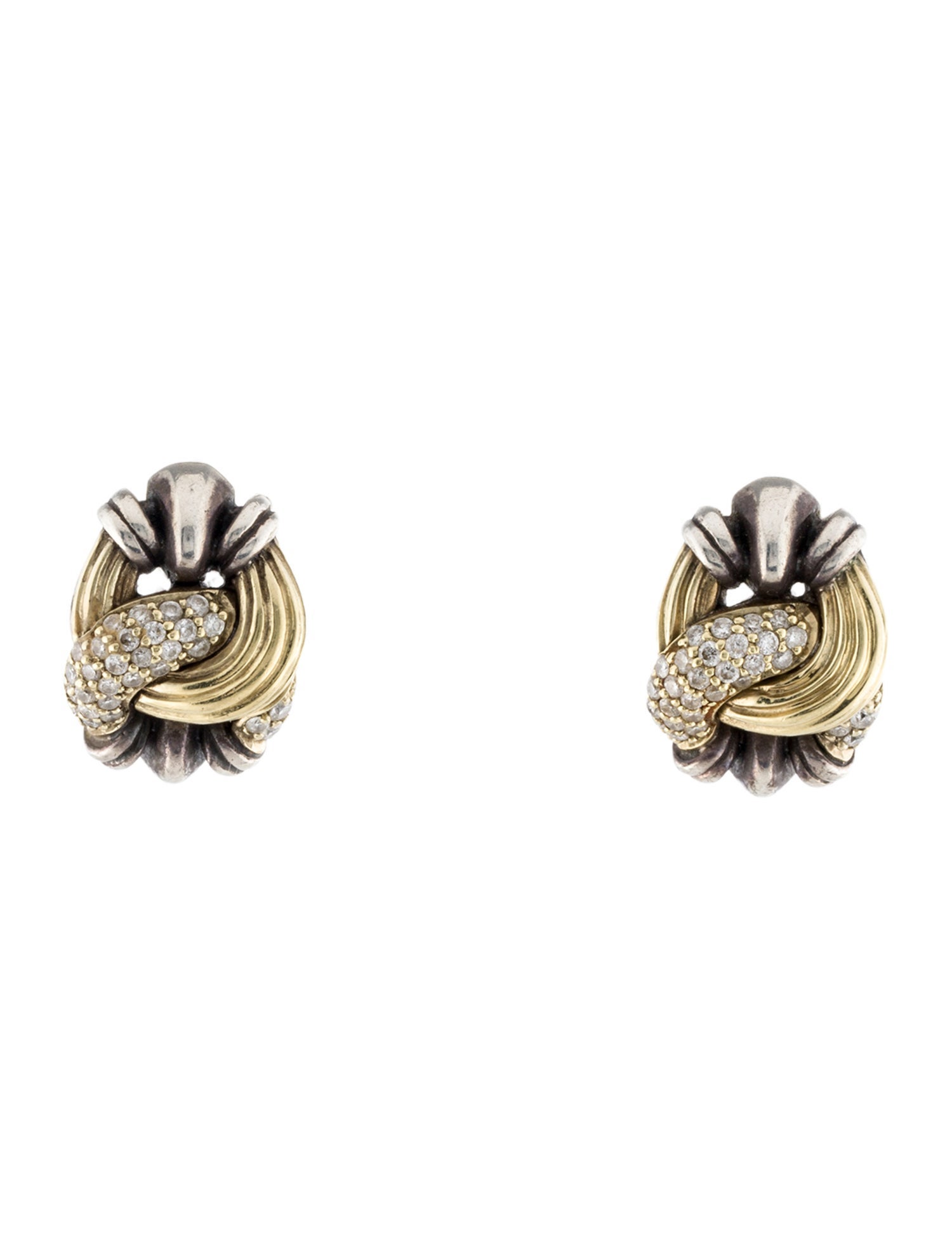 Lagos Two-Tone Diamond Knot Earclip Earrings