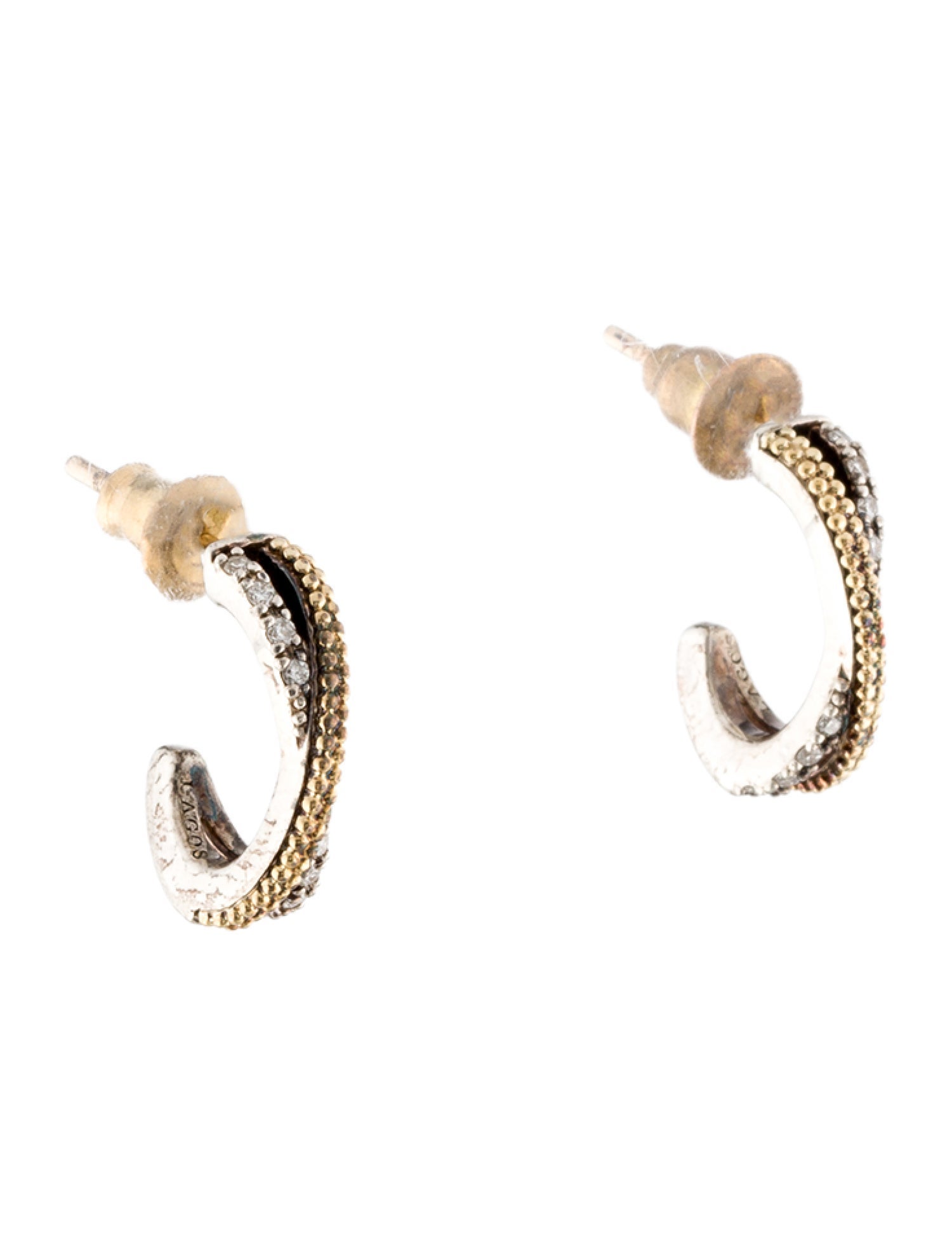 Lagos Two-Tone Diamond Caviar X Huggie Earrings