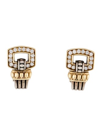 Lagos Diamond Square Buckle Drop Clip-On Earrings