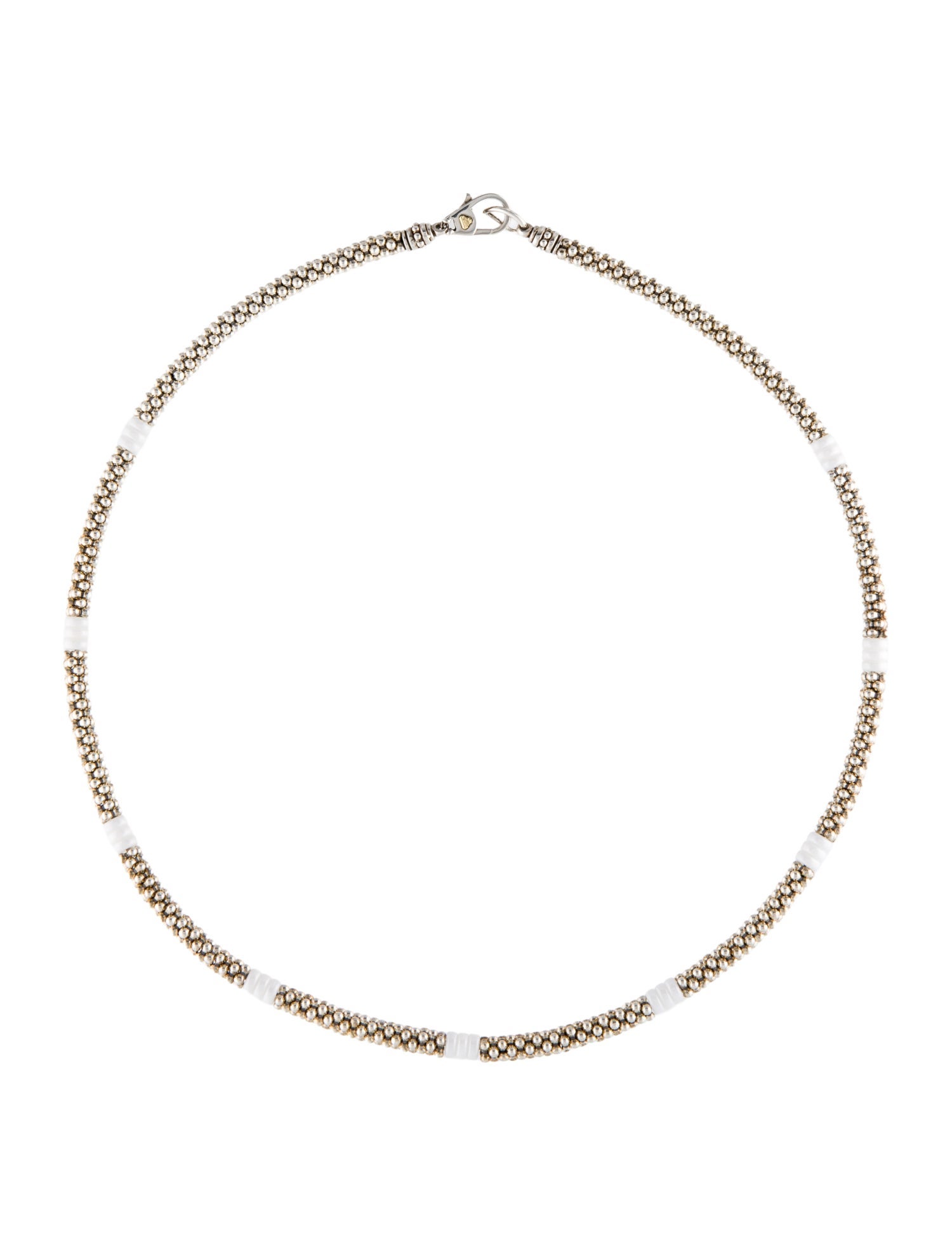 Lagos White Ceramic Three Bead Station Caviar Necklace