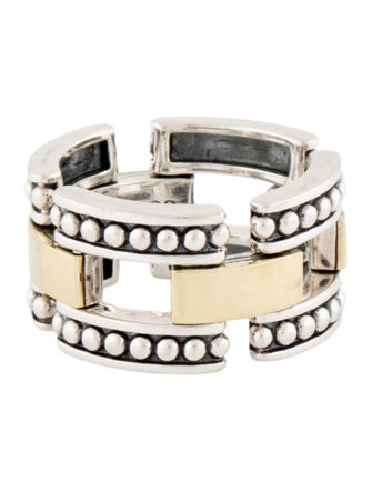 Lagos Two-Tone High Bar Caviar Link Ring