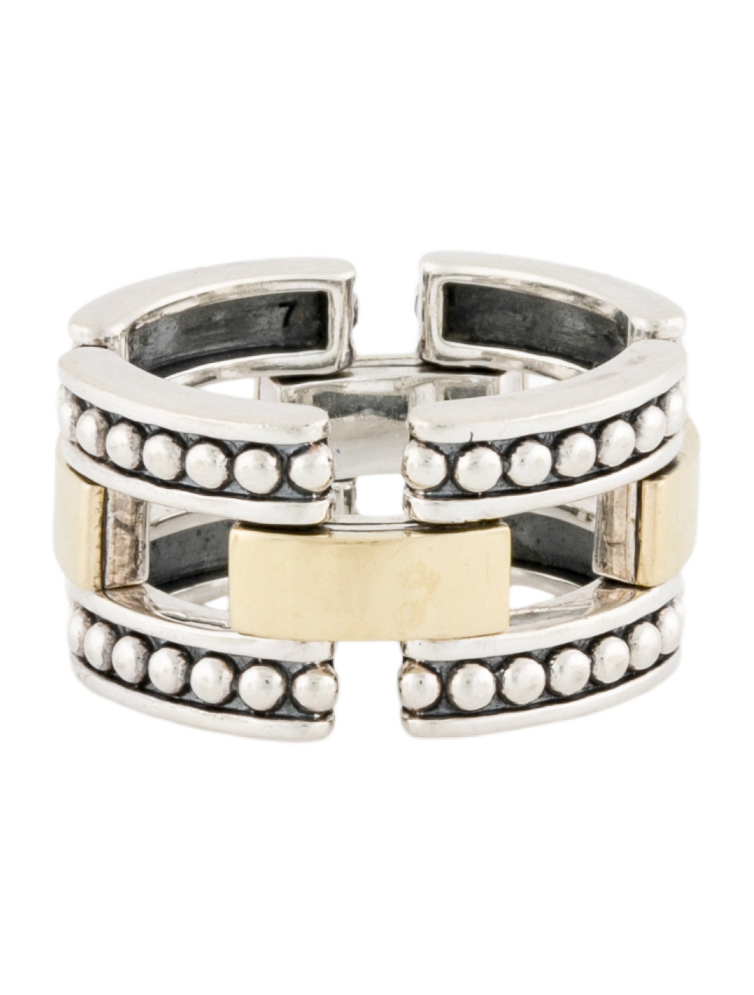 Lagos Two-Tone High Bar Caviar Link Ring