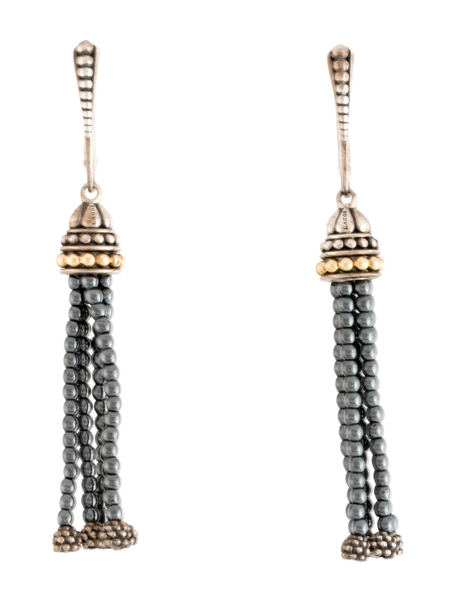 Lagos Hematine Caviar Icon Tassel Earrings