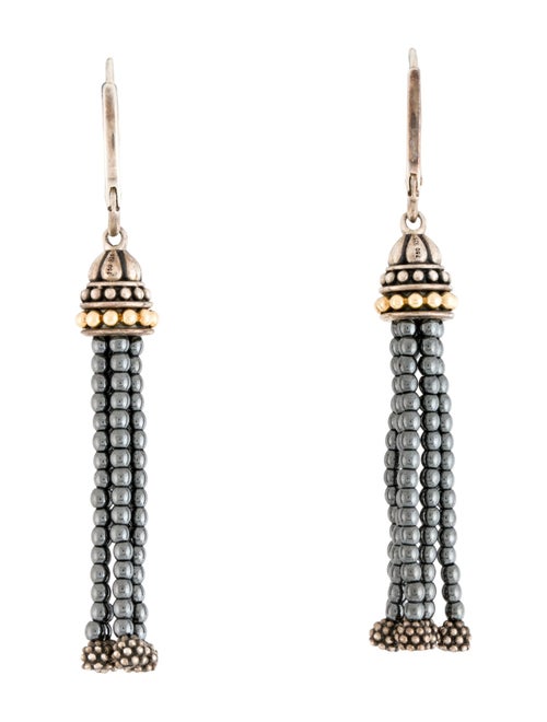 Lagos Hematine Caviar Icon Tassel Earrings