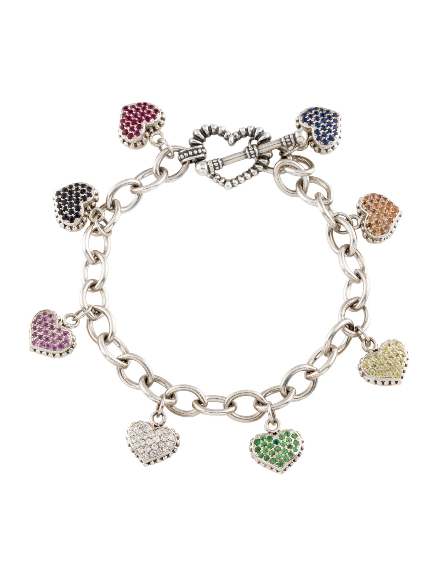 Lagos Multistone & Diamond Caviar Heart Station Charm Bracelet