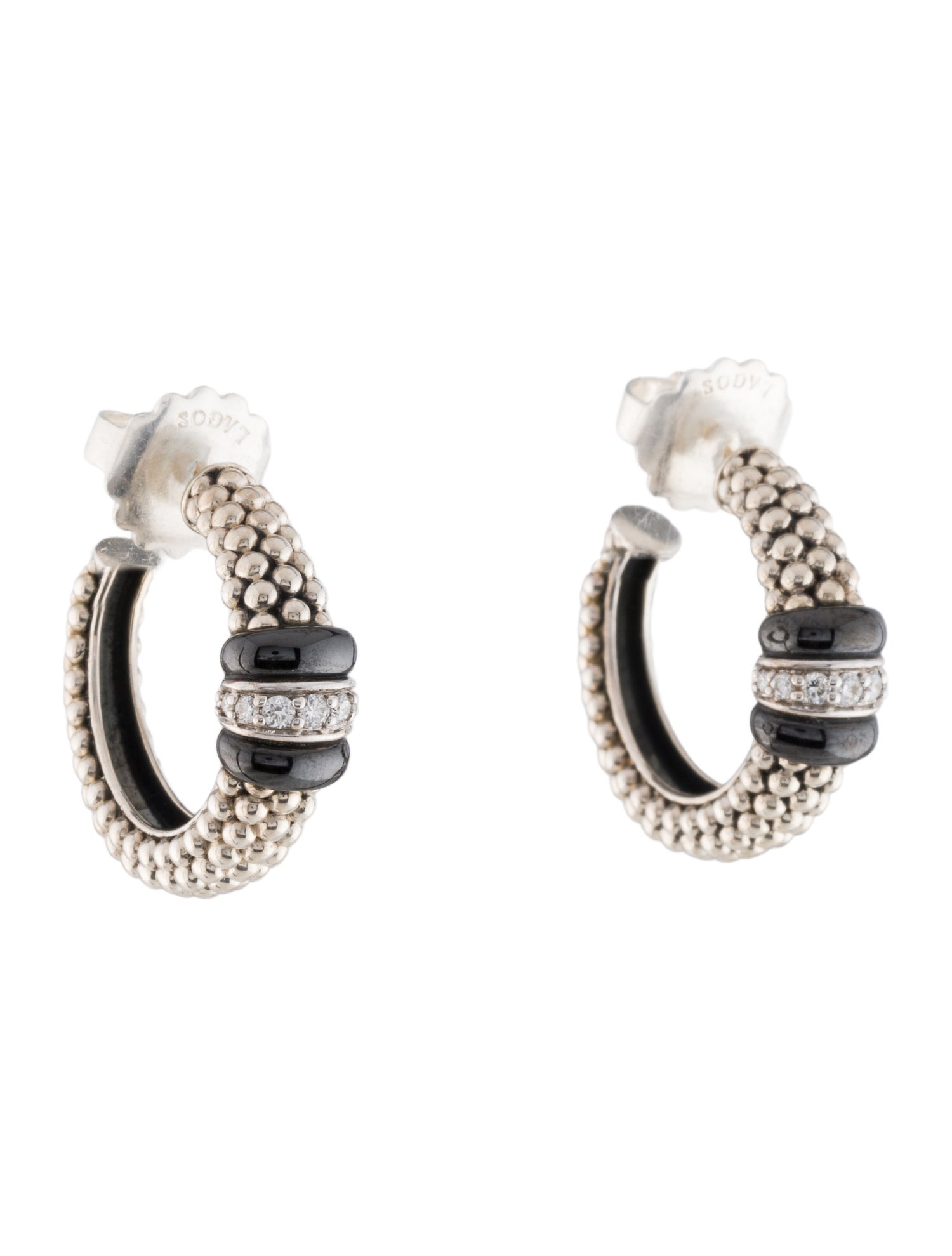 Lagos Diamond & Ceramic Caviar Hoop Earrings