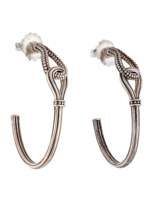 Lagos Caviar Beaded Fluted Elongated Hoops Earrings