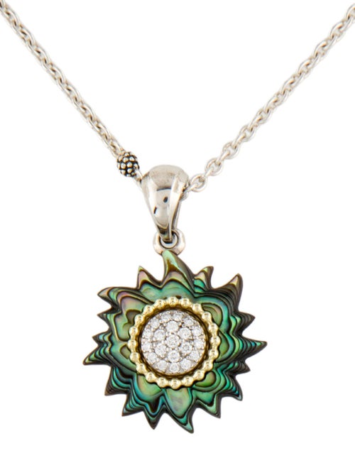 Lagos Abalone & Diamond Sun Pendant Necklace
