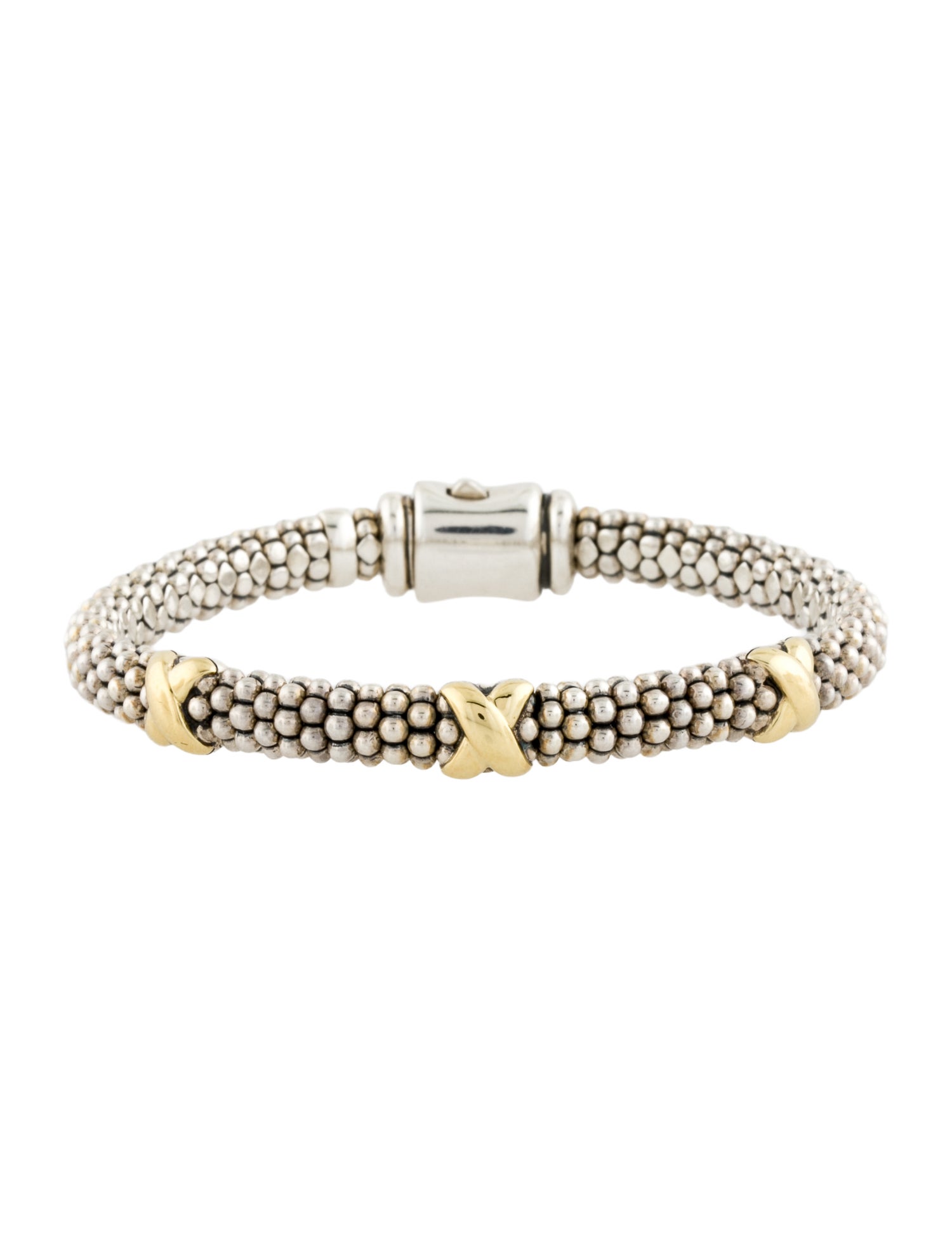 Lagos Two-Tone Three Station X Caviar Bracelet