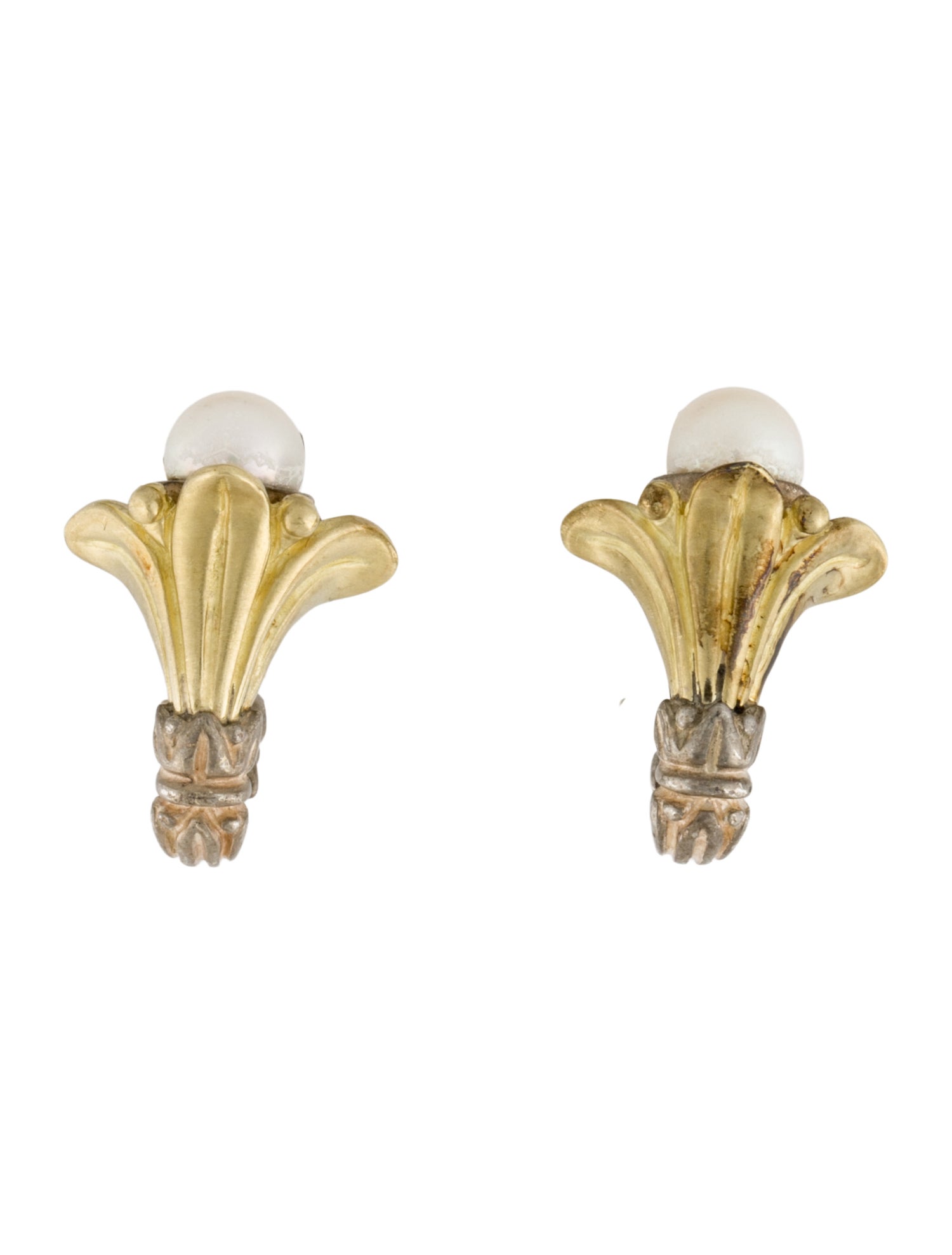 Lagos Two-Tone Pearl Flower Clip-On Earrings