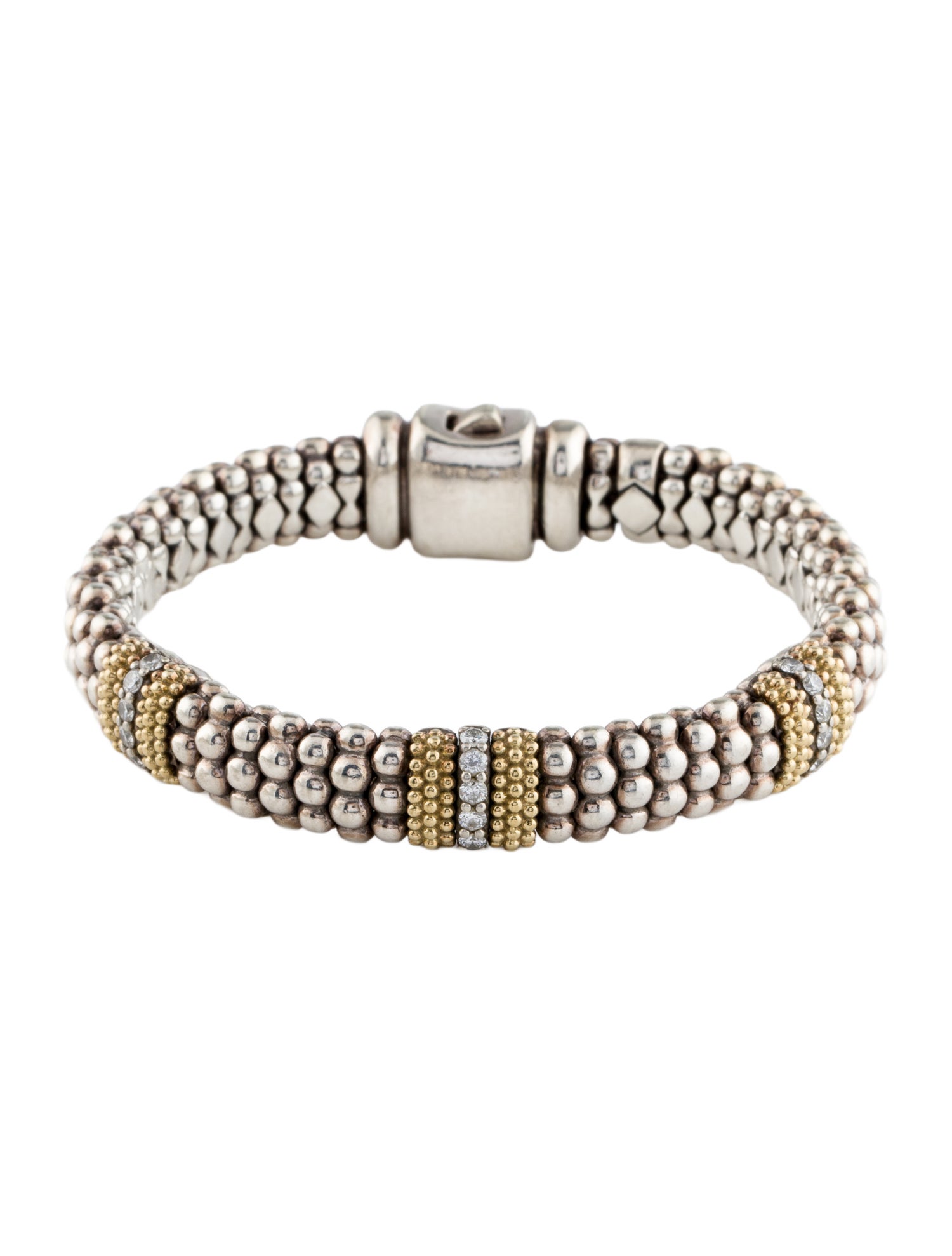 Lagos Diamond Three Station Caviar Bracelet