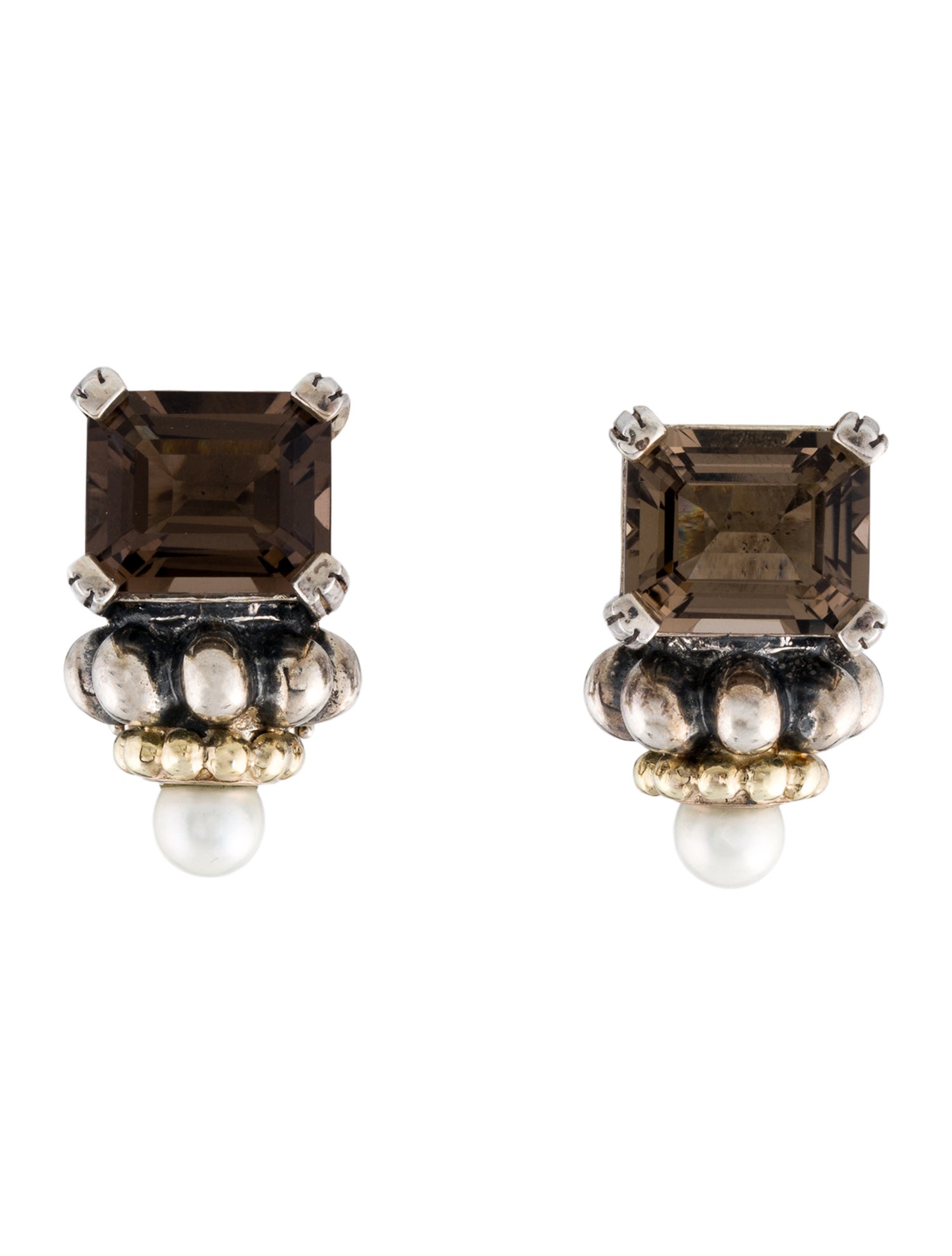 Lagos Pearl & Smokey Quartz Earclips