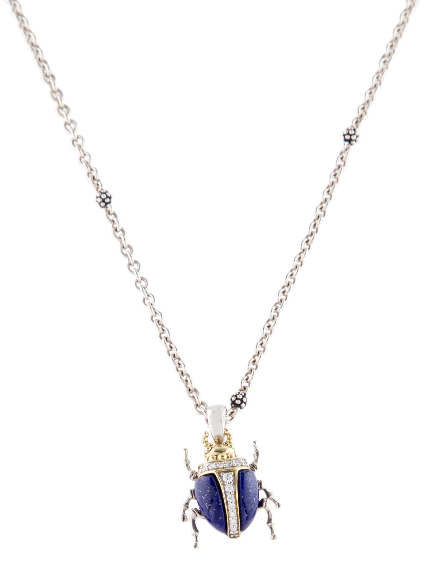 Lagos Diamond & Lapis Lazuli Beetle Pendant Necklace