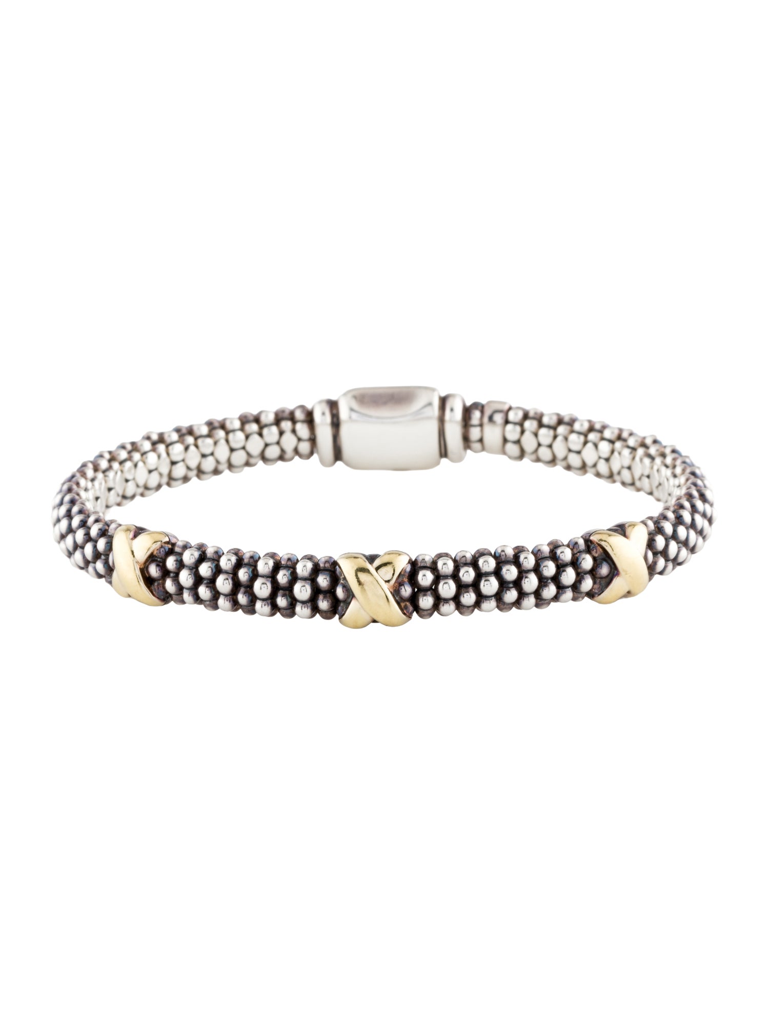 Lagos Two-Tone Caviar Three Station X Caviar Link Bracelet