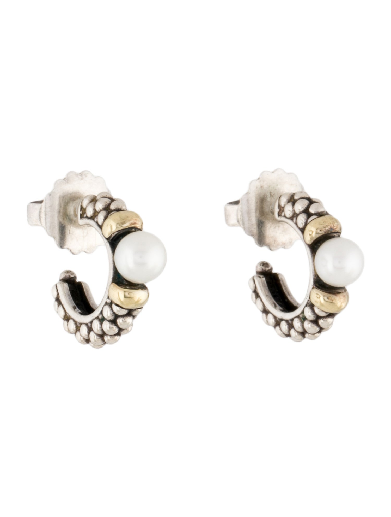 Lagos Two-Tone Pearl Caviar Hoop Earrings