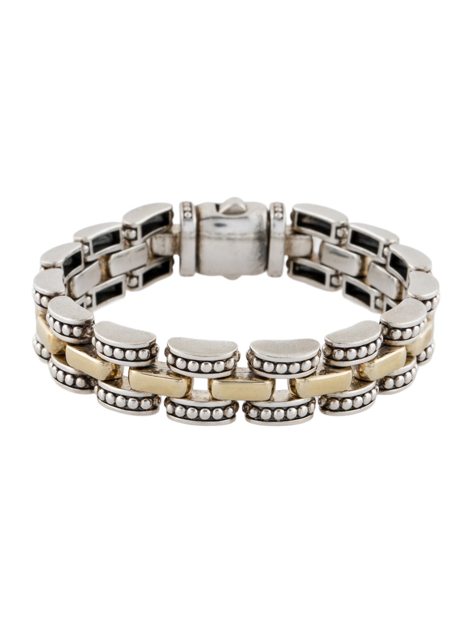 Lagos Two-Tone High Bar Caviar Link Bracelet