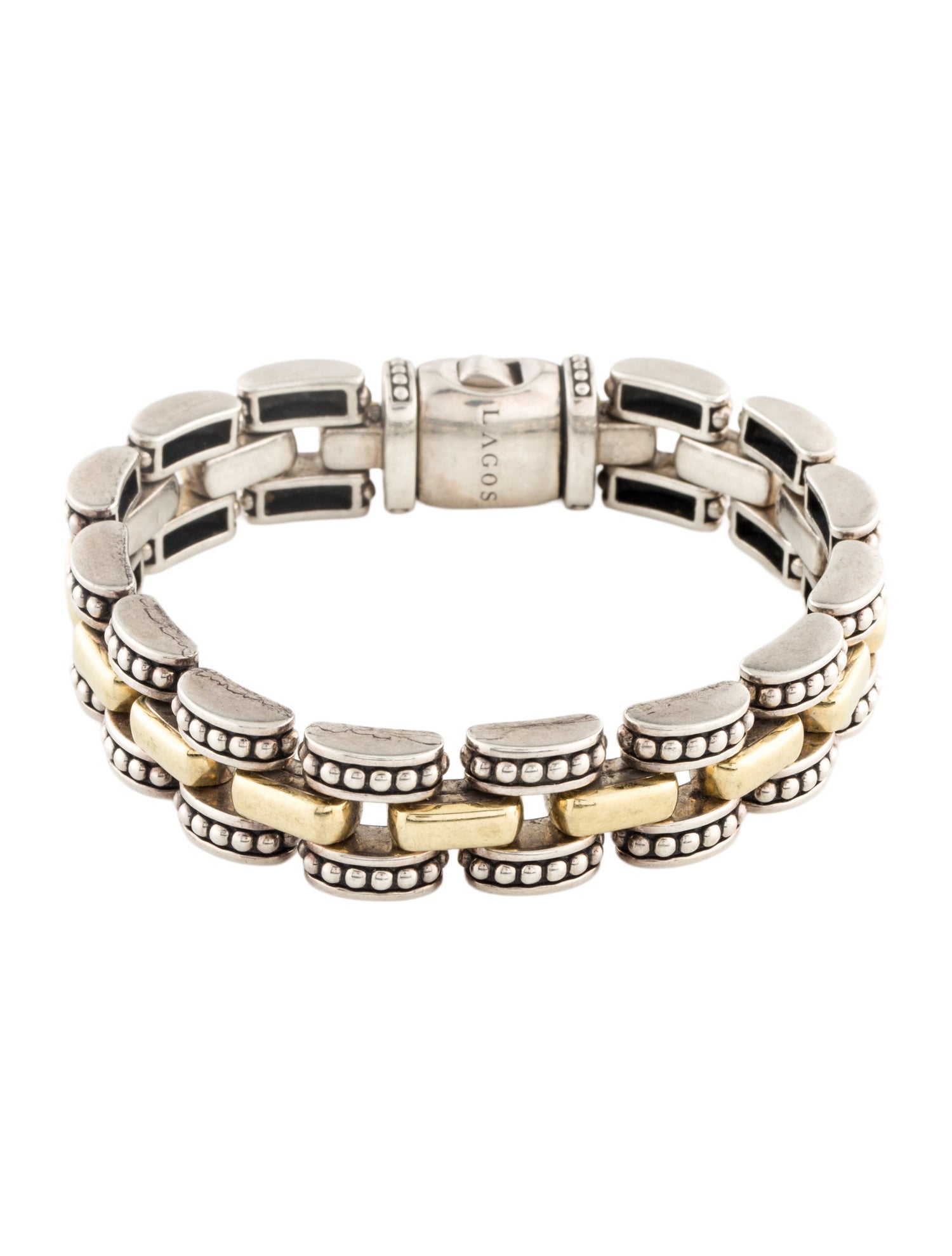 Lagos Two-Tone High Bar Caviar Link Bracelet