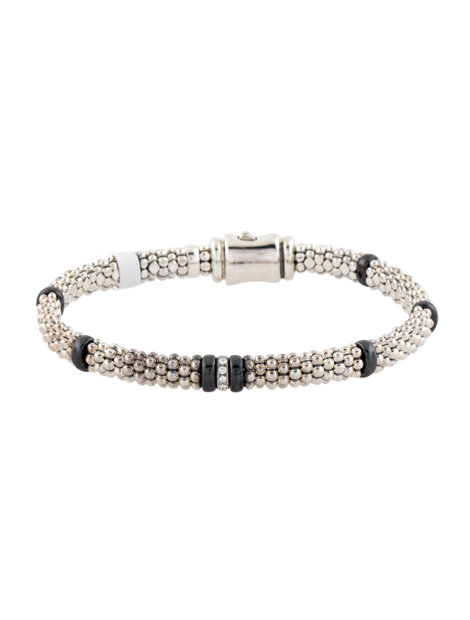 Lagos Diamond & Ceramic Black Caviar Rope Bracelet