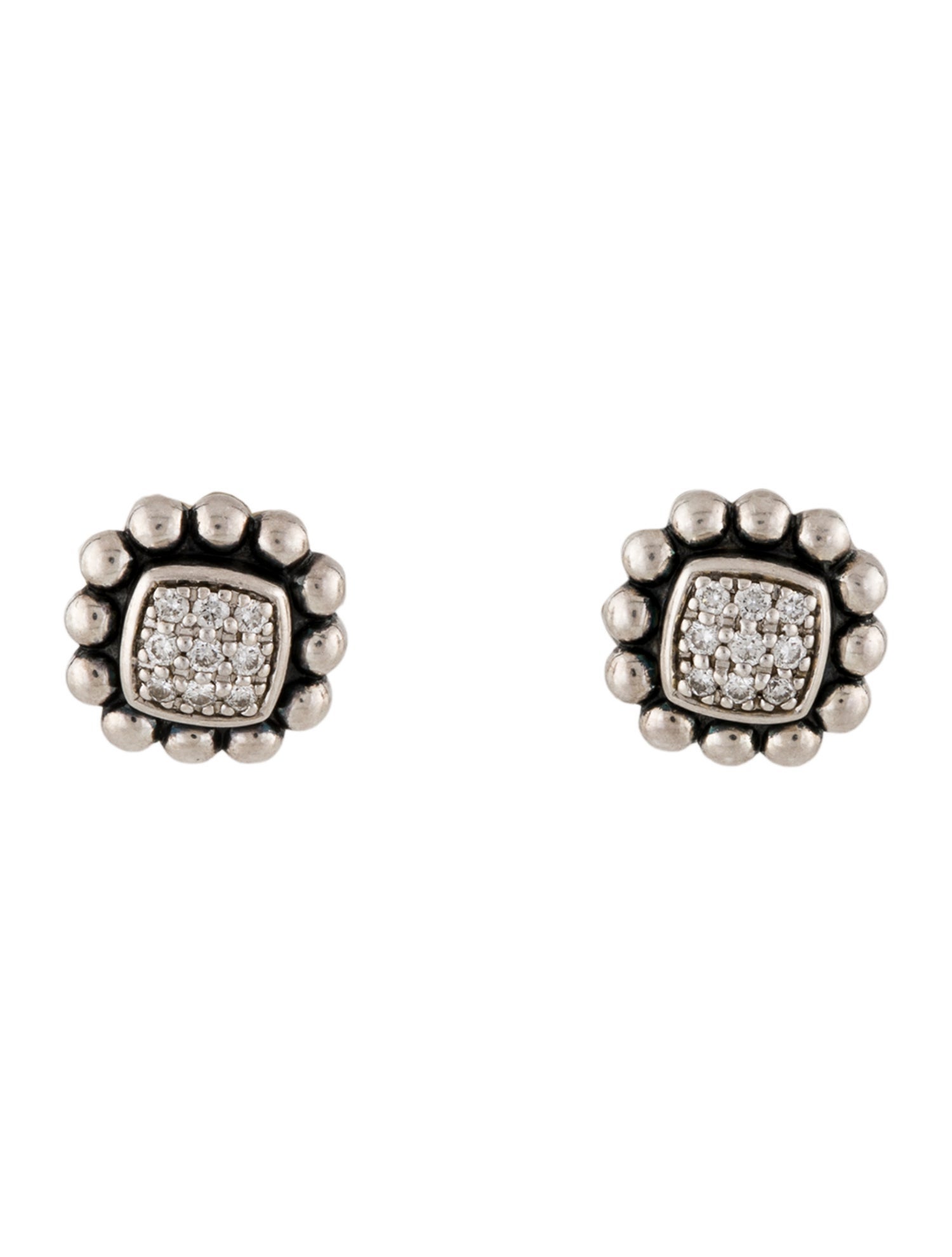 Lagos Caviar Square Diamond Stud Earrings