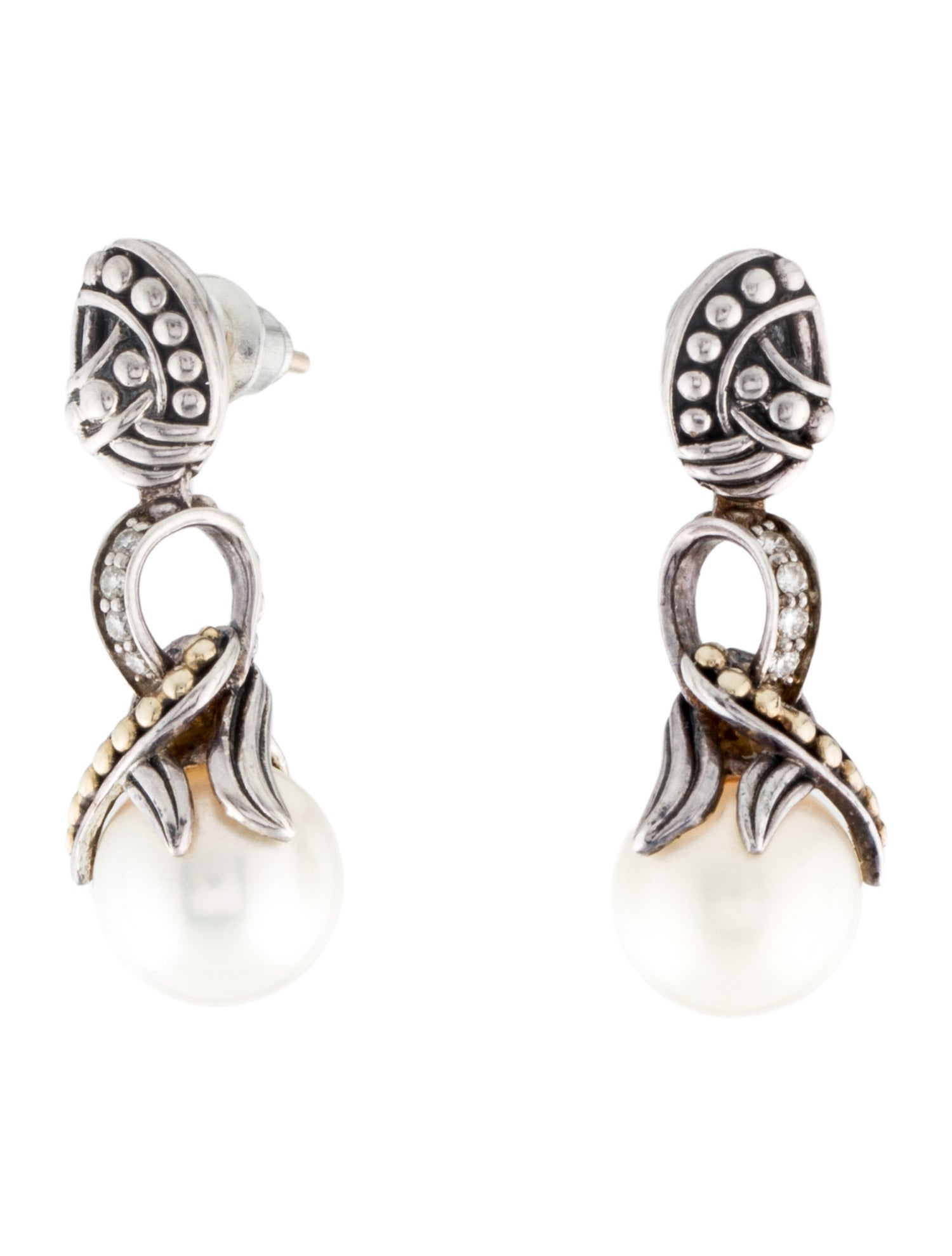 Lagos Pearl & Diamond Two Tone Drop Earrings