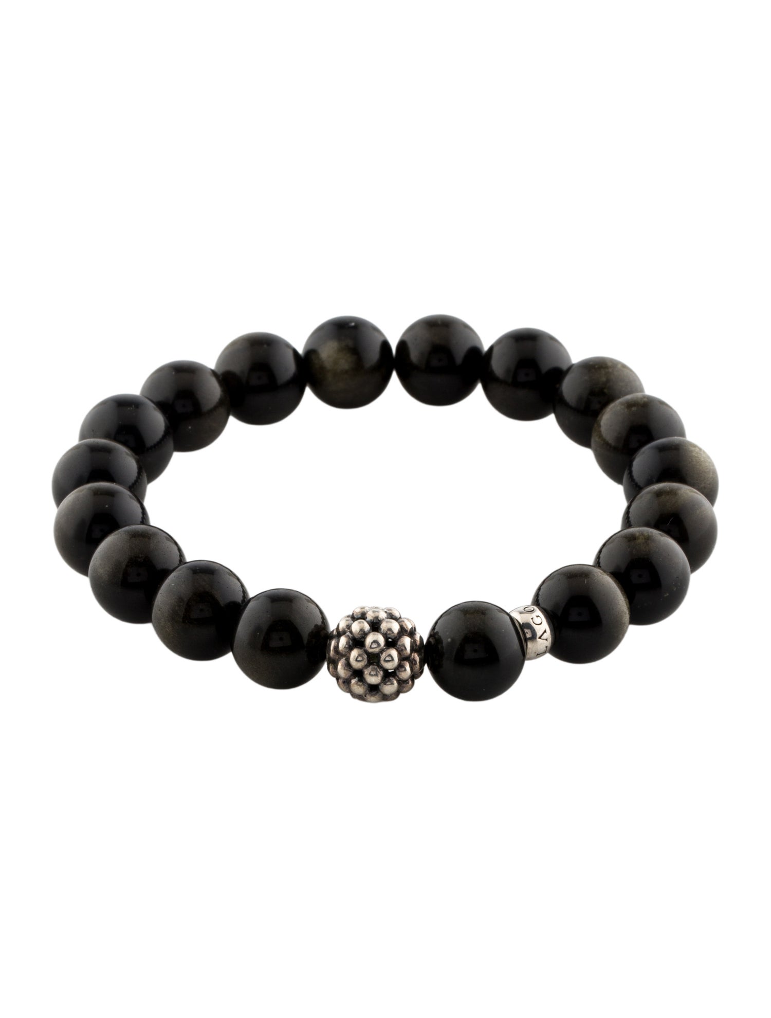 Lagos Obsidian Station Maya Stretch Bead Strand Bracelet