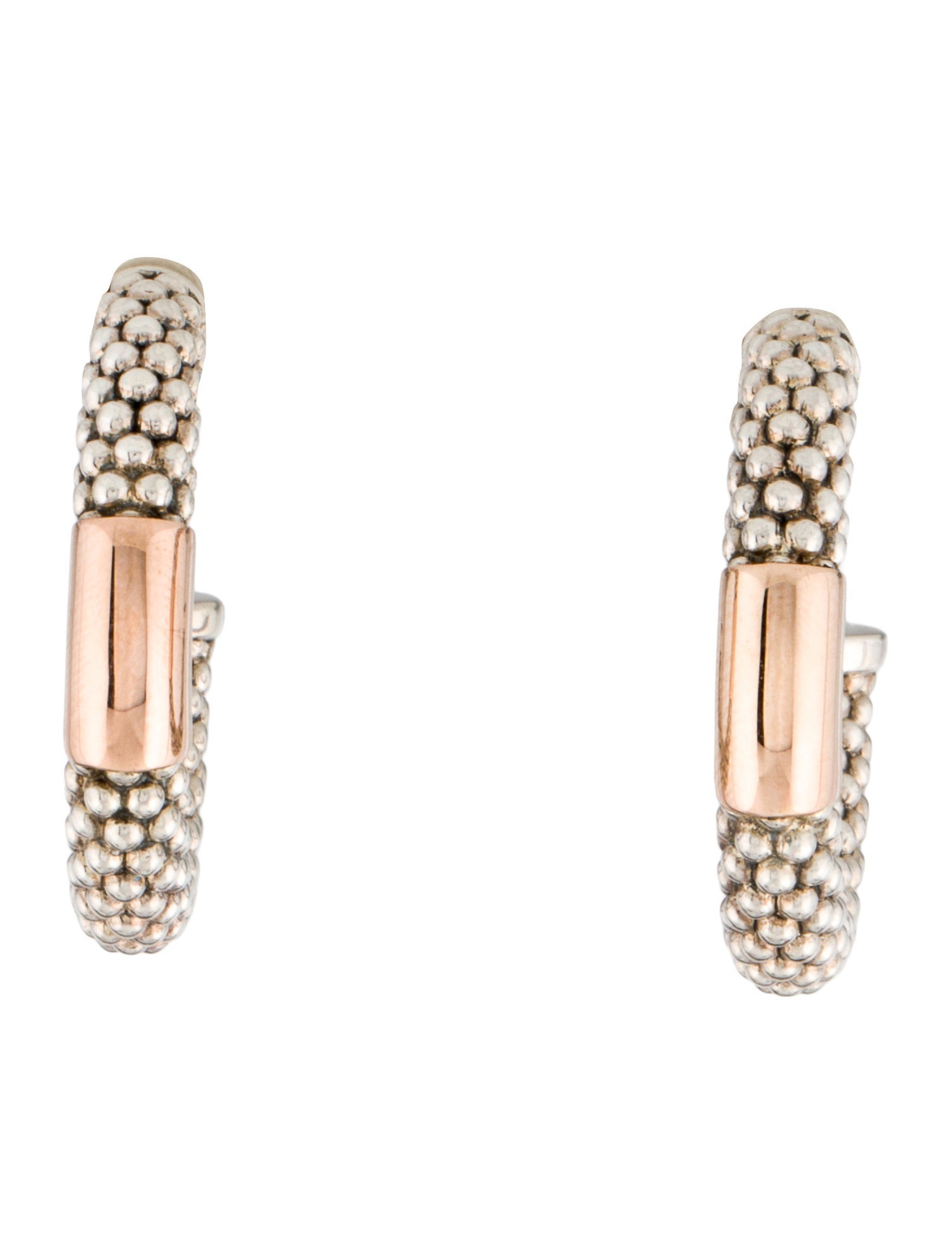 Lagos Two-Tone Caviar Smooth Bar Hoop Earrings
