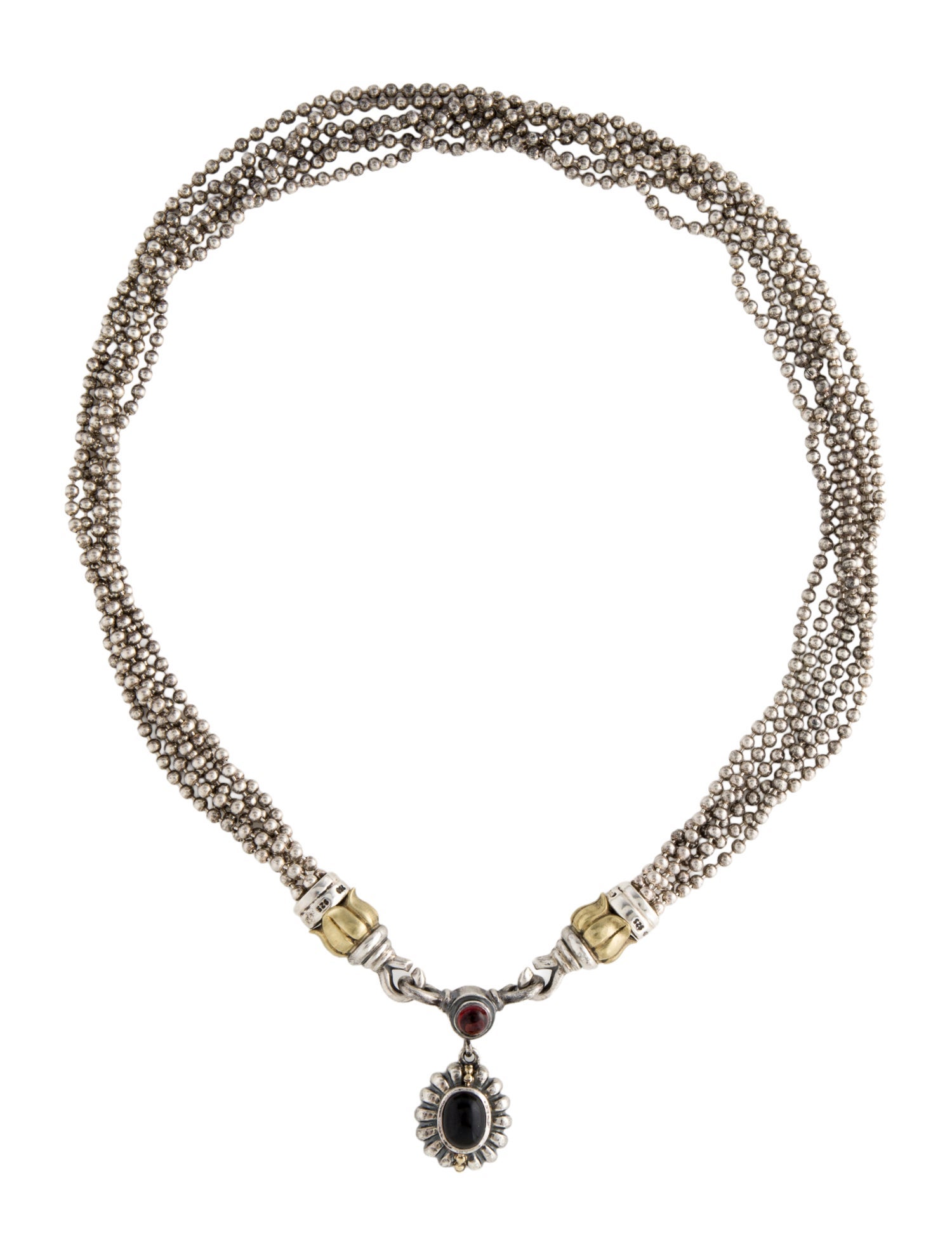 Lagos Two-Tone Onyx & Garnet Multistrand Pendant Necklace