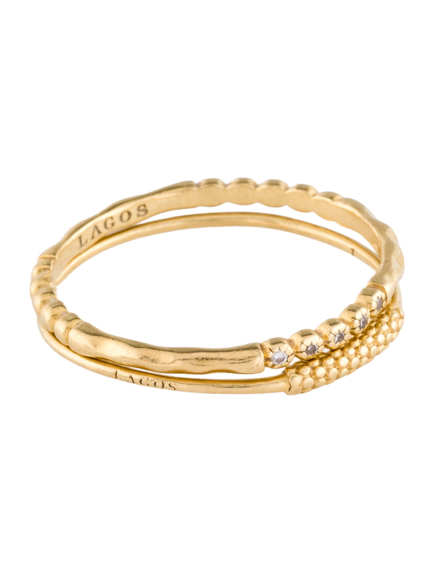 Lagos 18K Diamond Caviar Stacking Two Set of Band