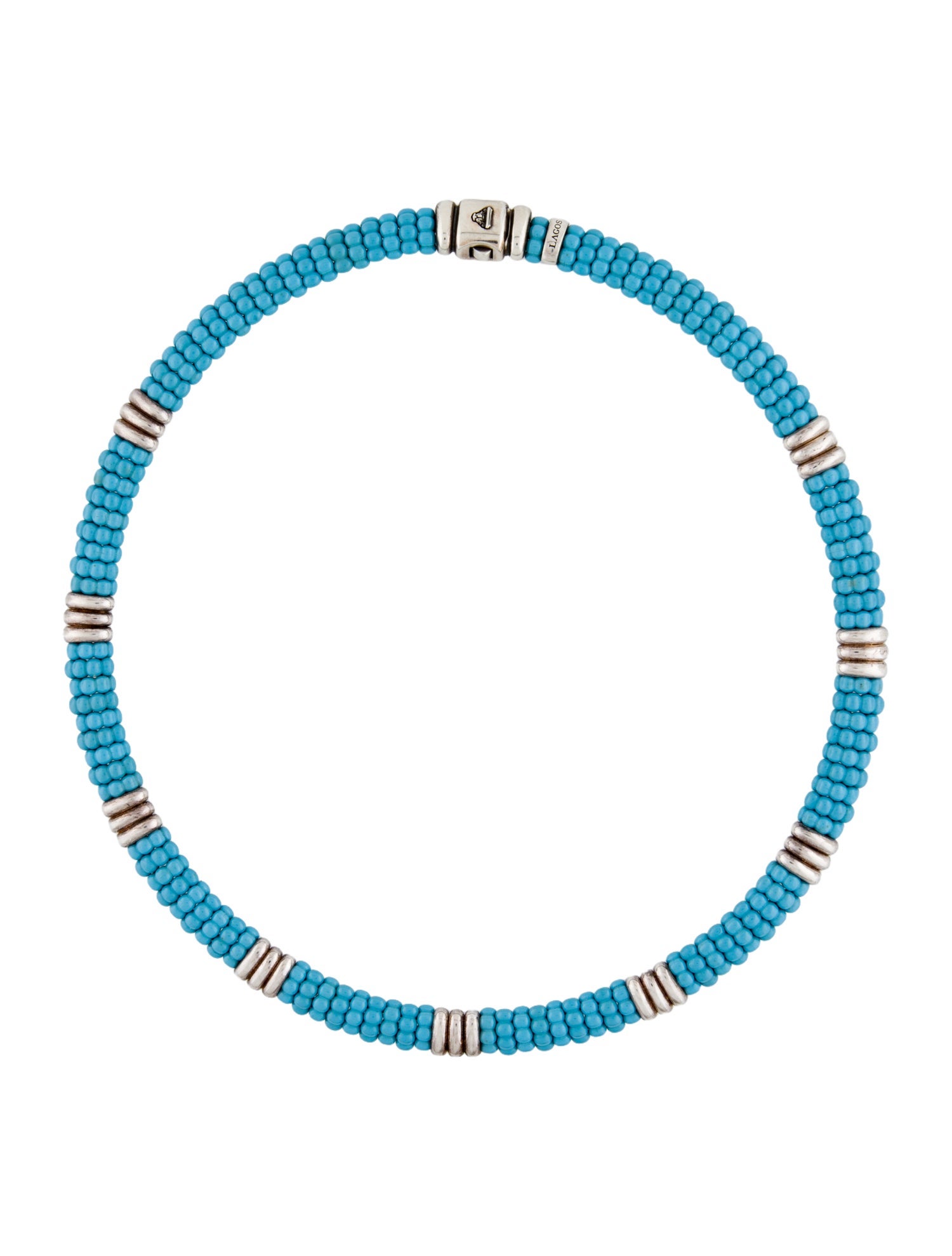 Lagos Blue Ceramic Station Caviar Necklace