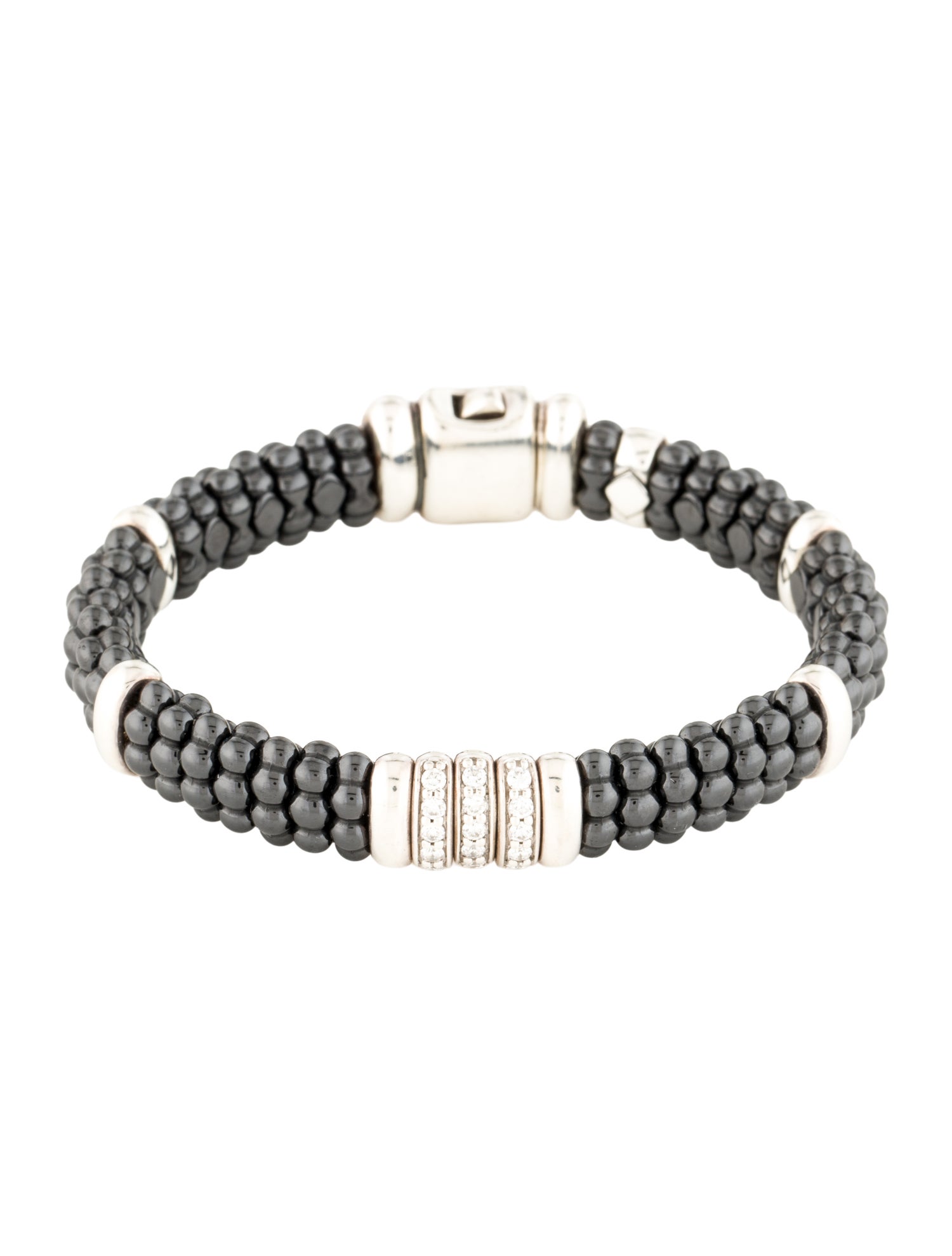 Lagos Ceramic & Diamond Caviar Three Station Bracelet