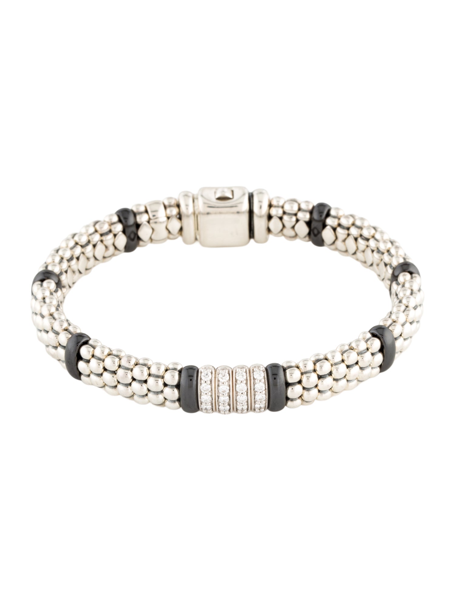 Lagos Diamond Ceramic Black Four Station Caviar Bracelet