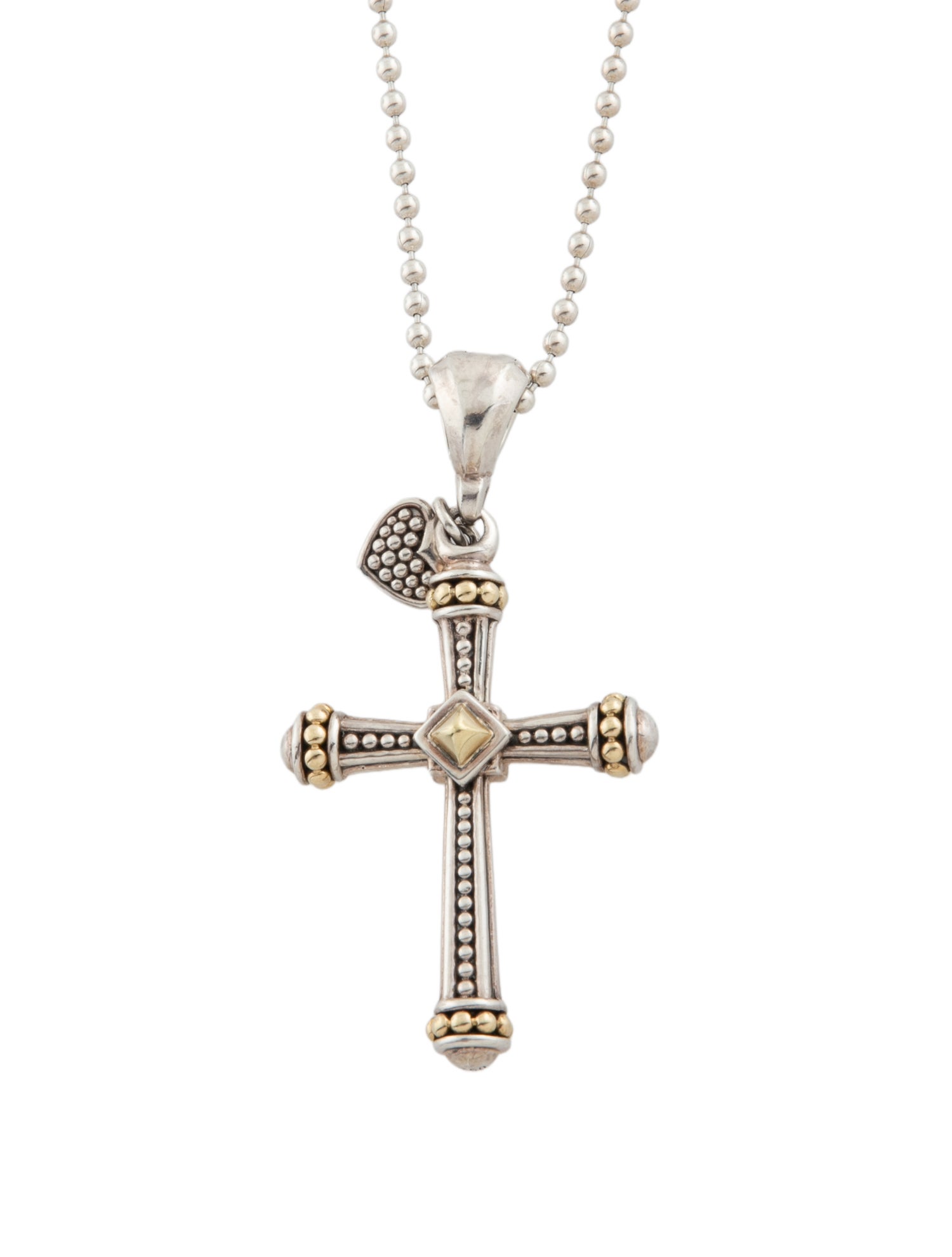 Lagos Two-Tone Caviar Cross Pendant Necklace