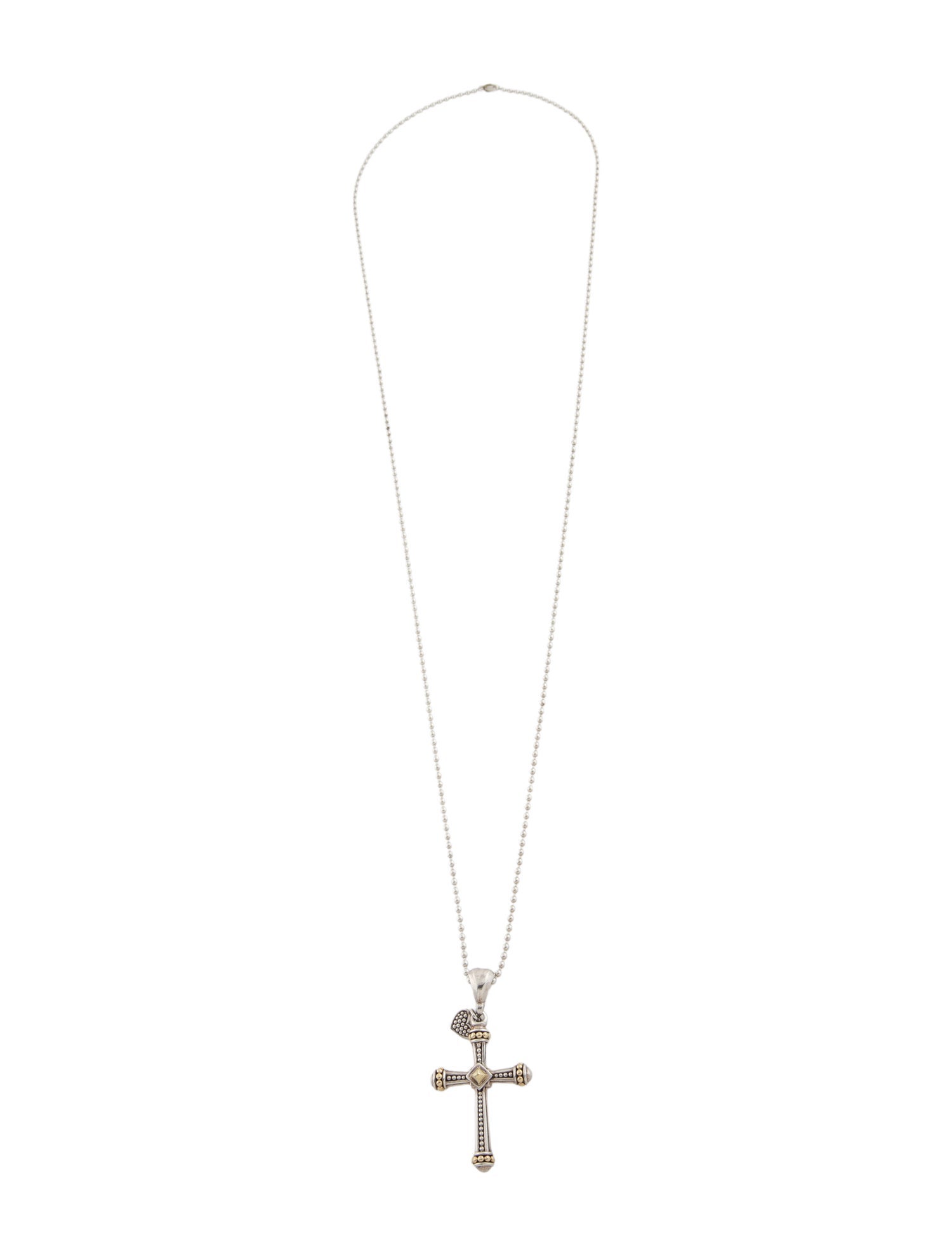 Lagos Two-Tone Caviar Cross Pendant Necklace